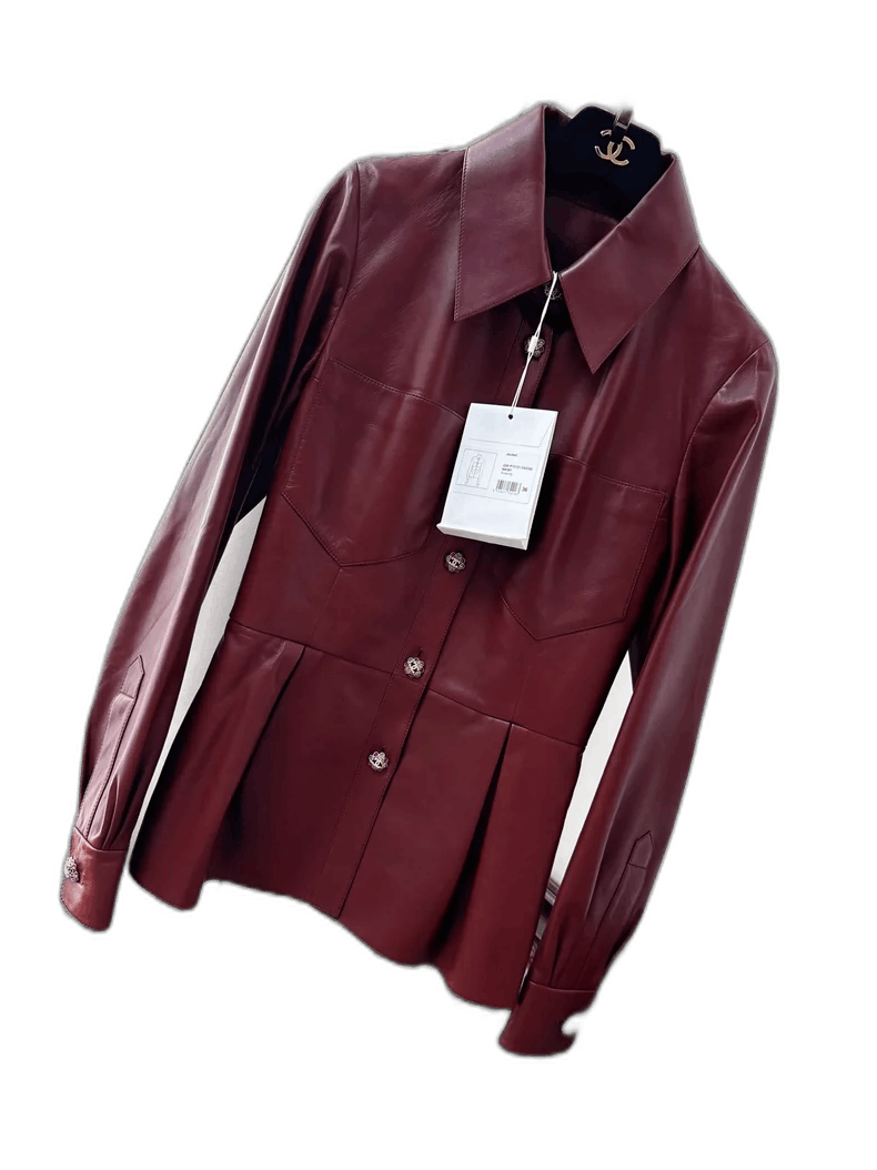 Chanel Chanel Burgundy Leather Jacket with Diamond Buttons Size S / US 4 / IT 40 - 1 Thumbnail