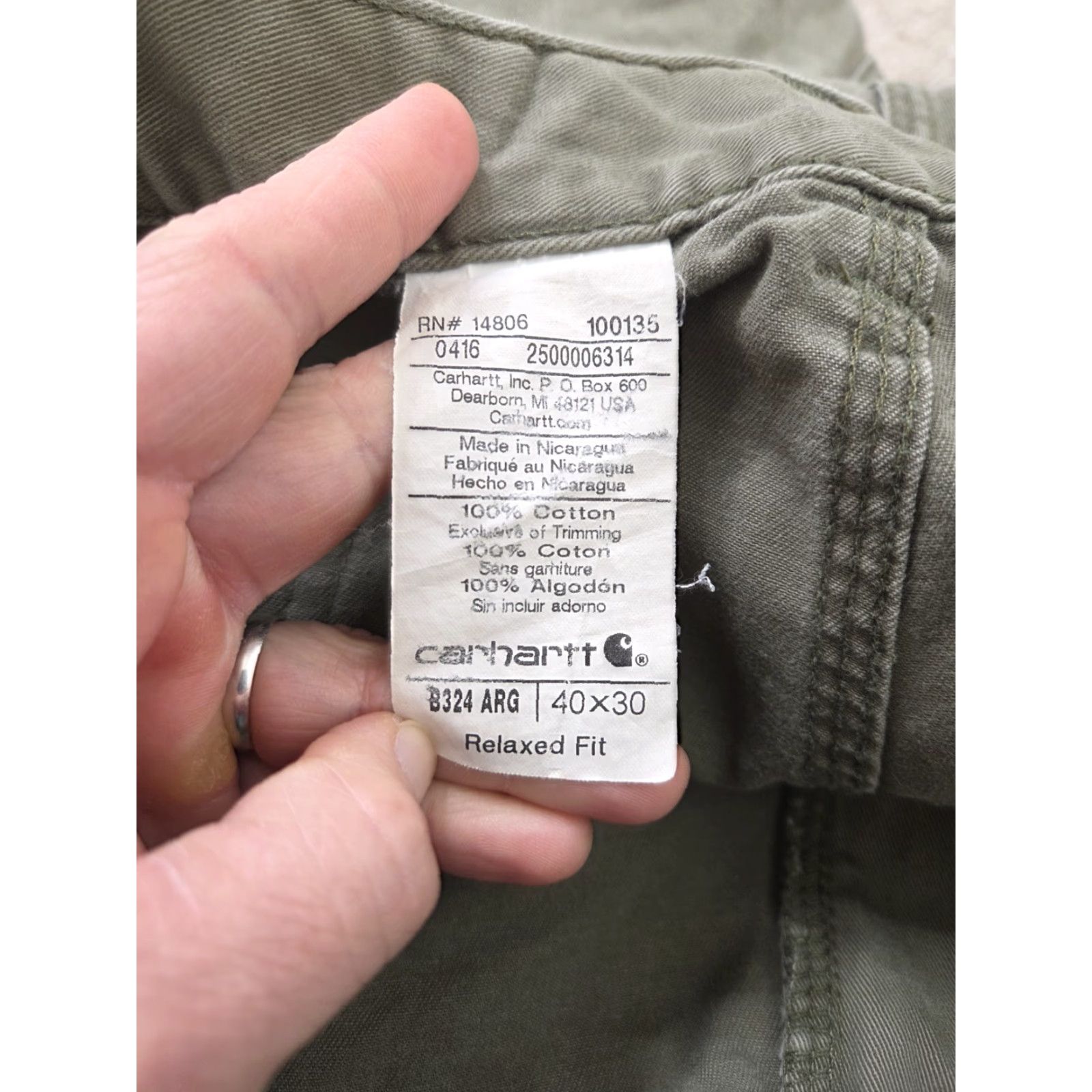 Carhartt Carhartt Pants Carpenter Relaxed Olive Green Cotton 40x30 Mens Workwear B324-ARG Straight Leg Size US 40 / EU 56 - 3 Thumbnail
