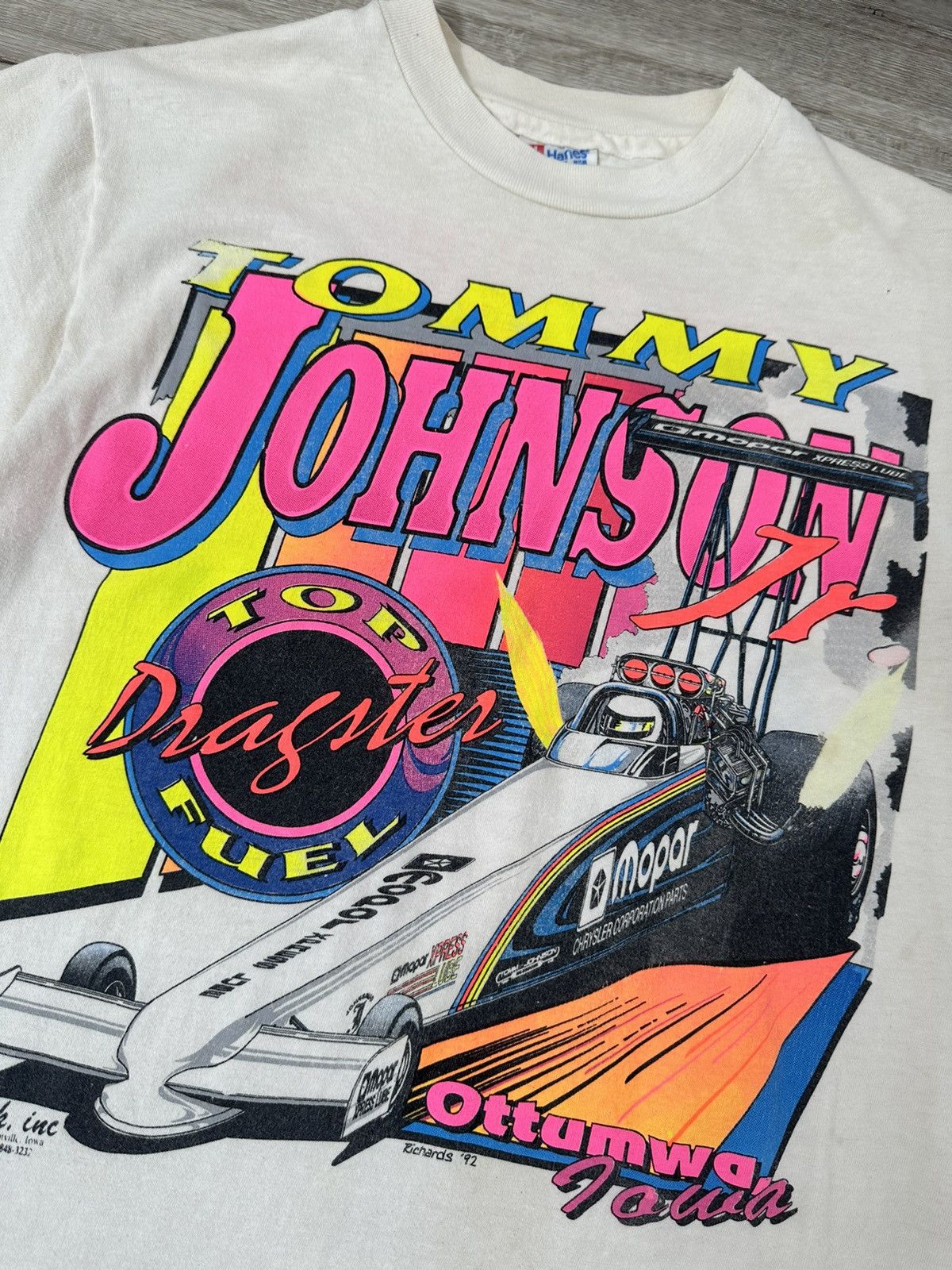 Hanes Single Stitch Neon Tommy Johnson Dragster Fuel White Size US M / EU 48-50 / 2 - 4 Thumbnail