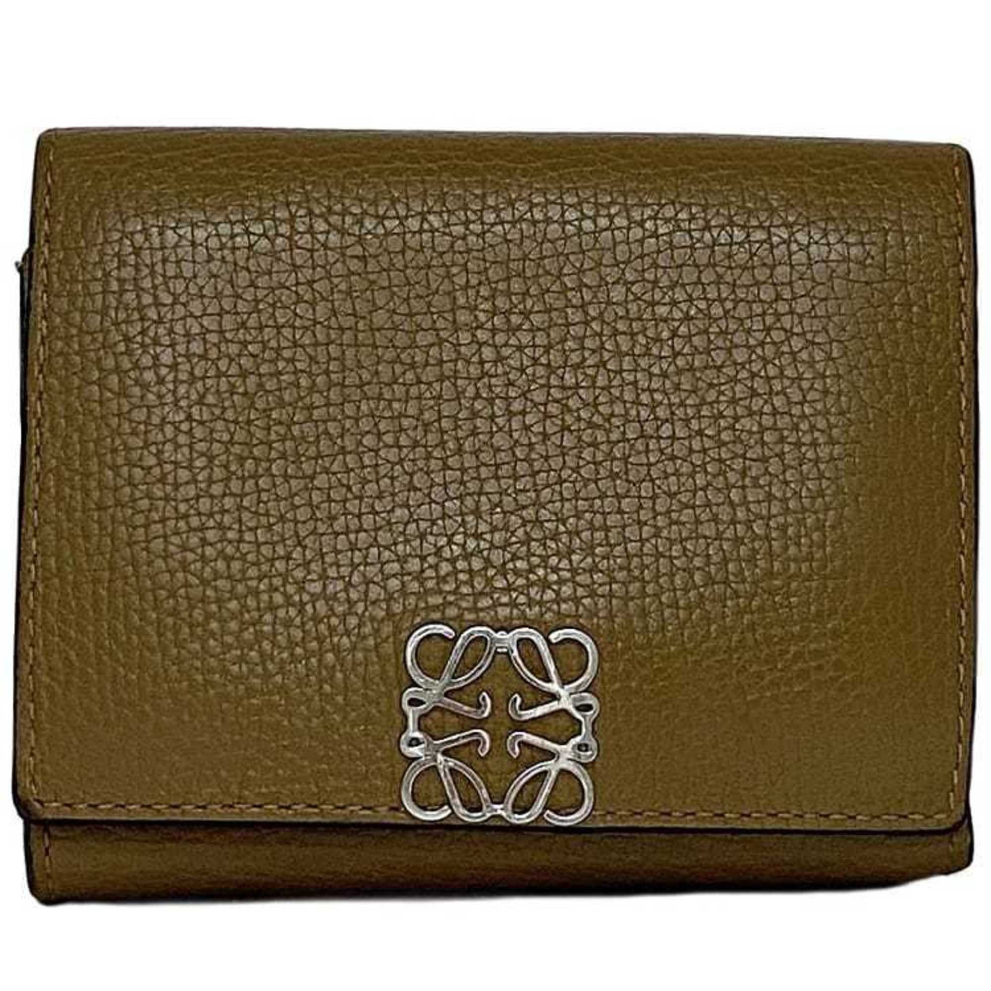 image of Loewe Tri-Fold Wallet Brown Anagram Ec-20142 Leather Compact Women's