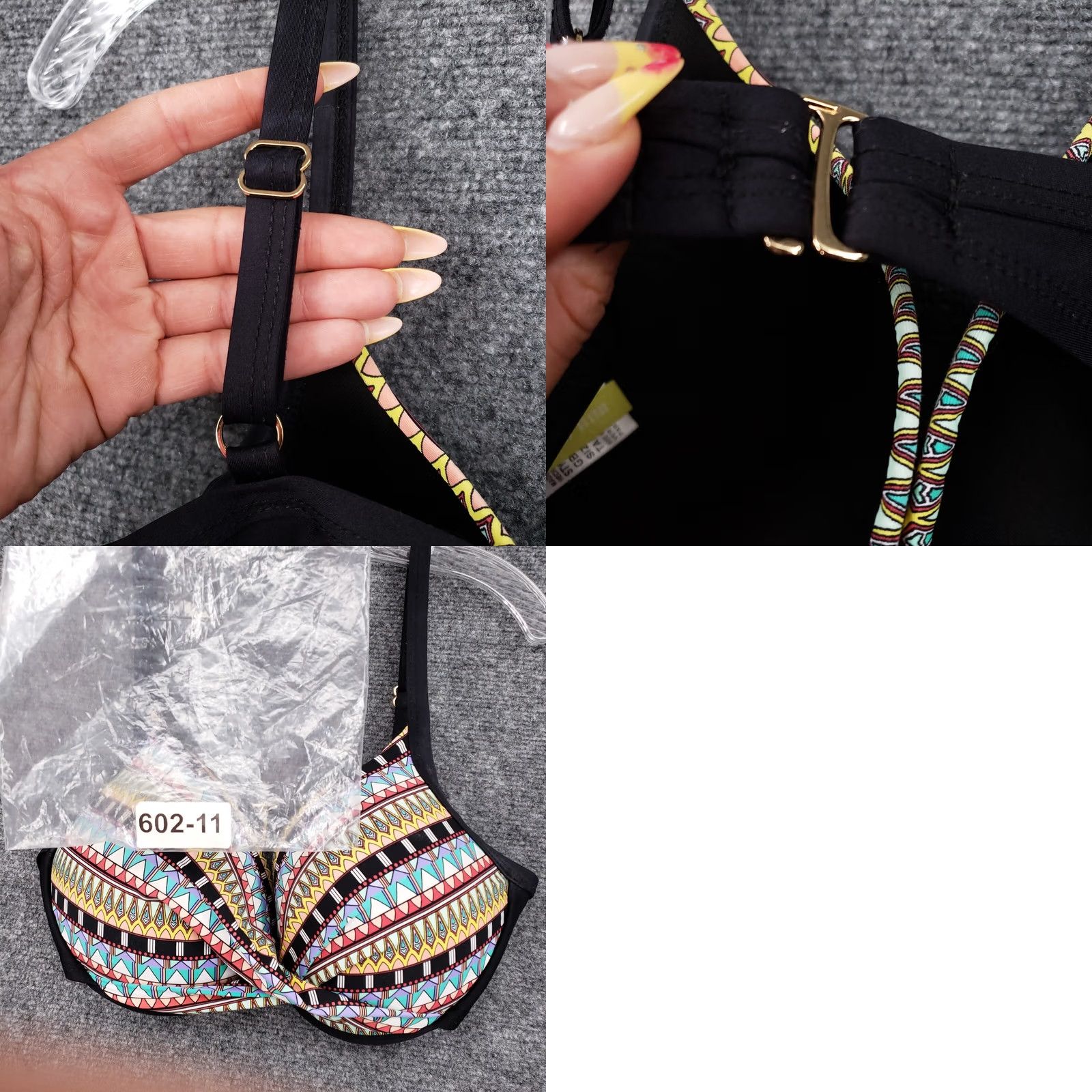 Vintage Gianni Bini Bikini Top Womens 34DD Black Underwired Padded Geometric Swimsuit Top Size XXS / US 00 / IT 34 - 8 Thumbnail