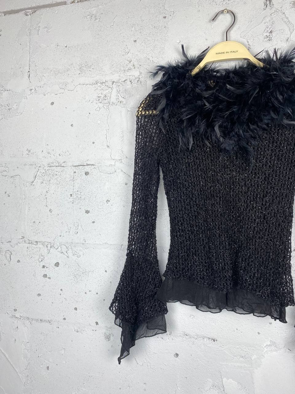 Japanese Brand Y2K Feather Mesh Black Asymmetric Japan Long Sleeve Size S / US 4 / IT 40 - 2 Thumbnail