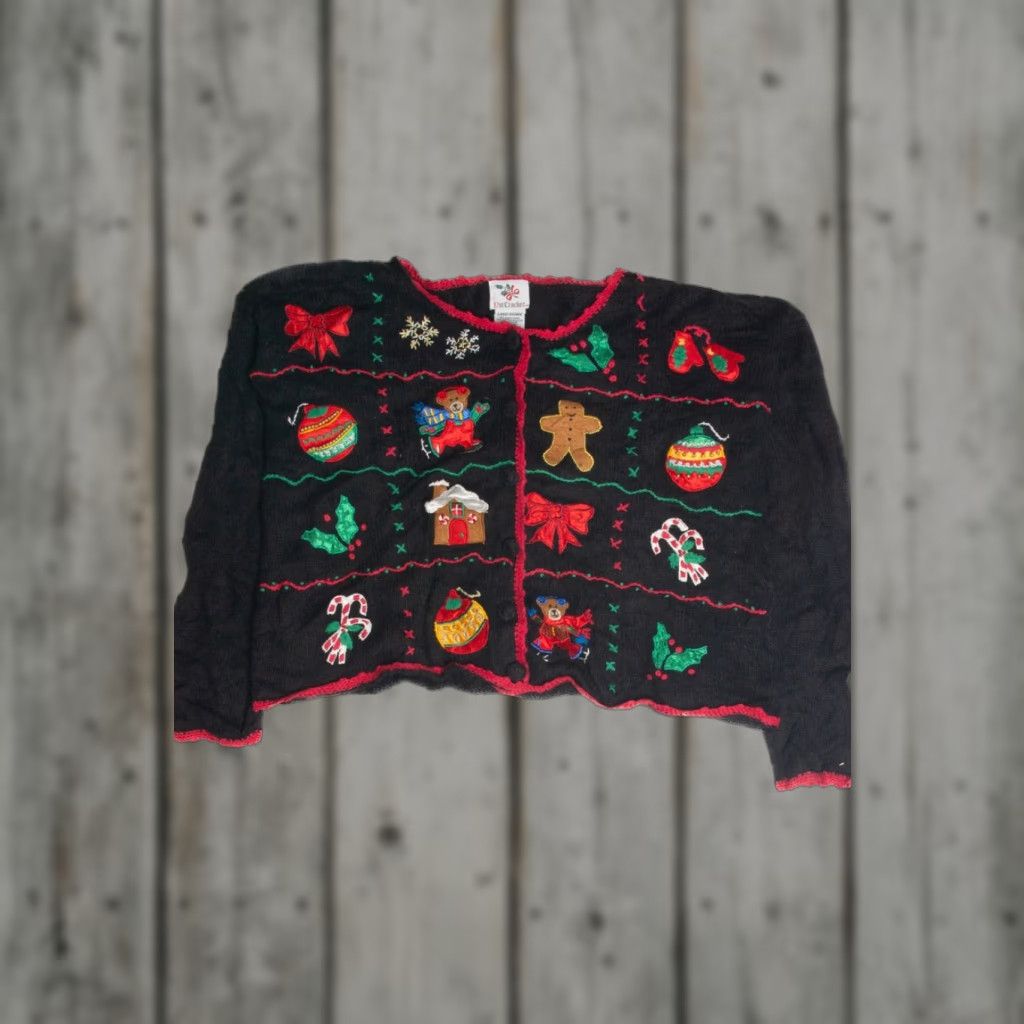 Vintage VINTAGE Black Ugly Christmas Cardigan 59908 Shirt Adult Large Black Cardigan Nut Cracker 1954 Ragstock Mens Womens Size L / US 10 / IT 46 - 1 Thumbnail