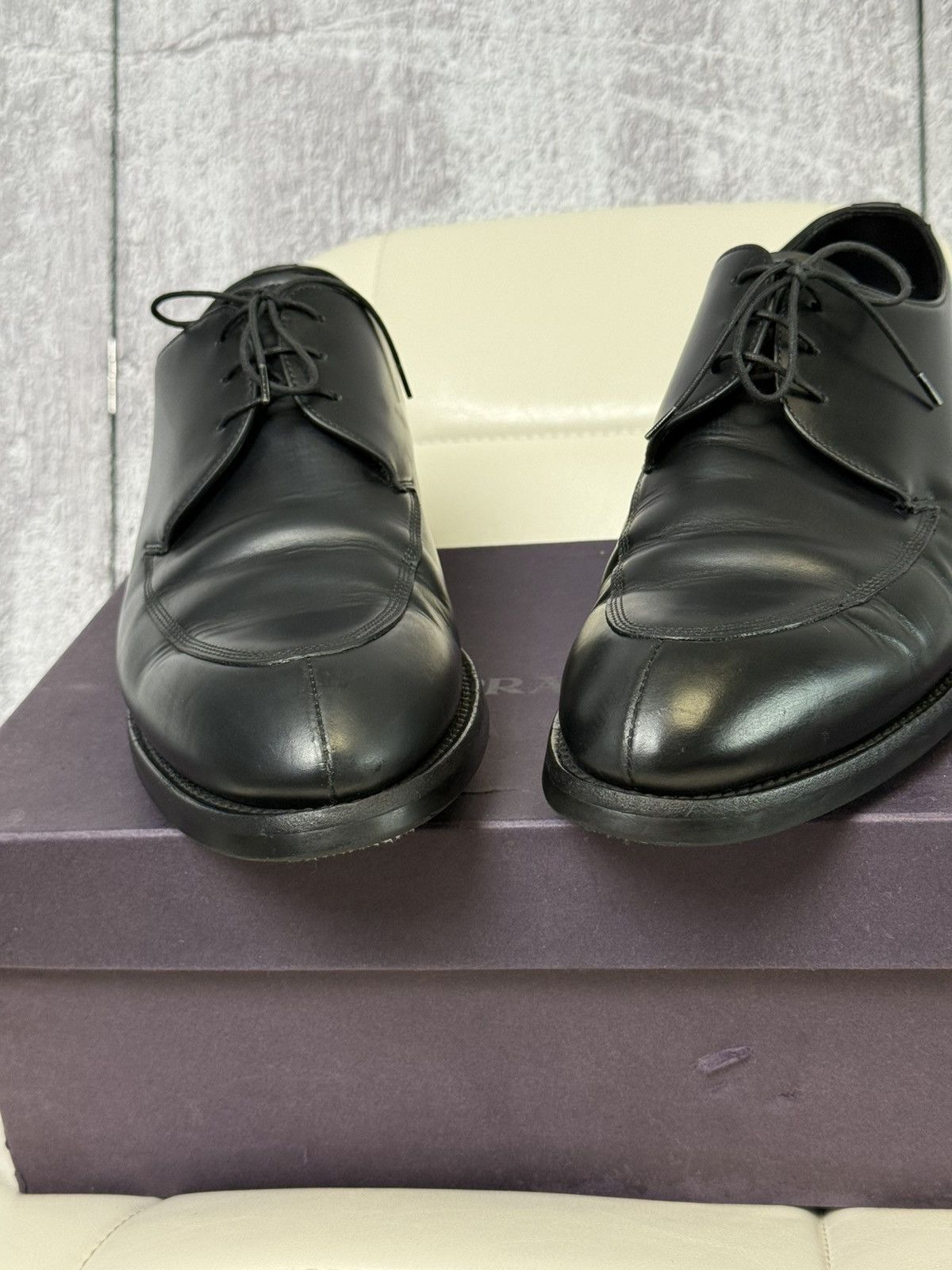 Prada Prada Black Leather Apron Toe Derby Men’s Dress Shoes Italy Size US 11 / EU 44 - 17 Thumbnail