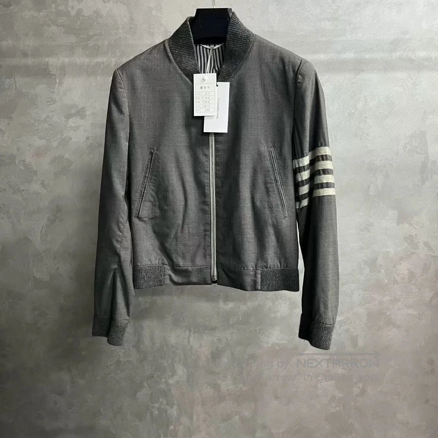 thom browne gray striped bomber jacket.