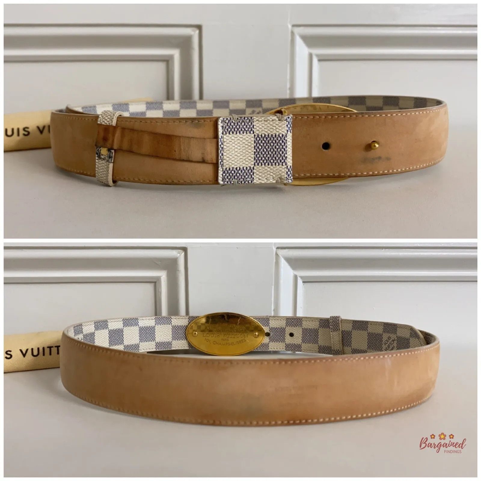 Louis Vuitton Louis Vuitton Damier Azur Canvas Leather Voyage Belt Size 28 - 3 Thumbnail