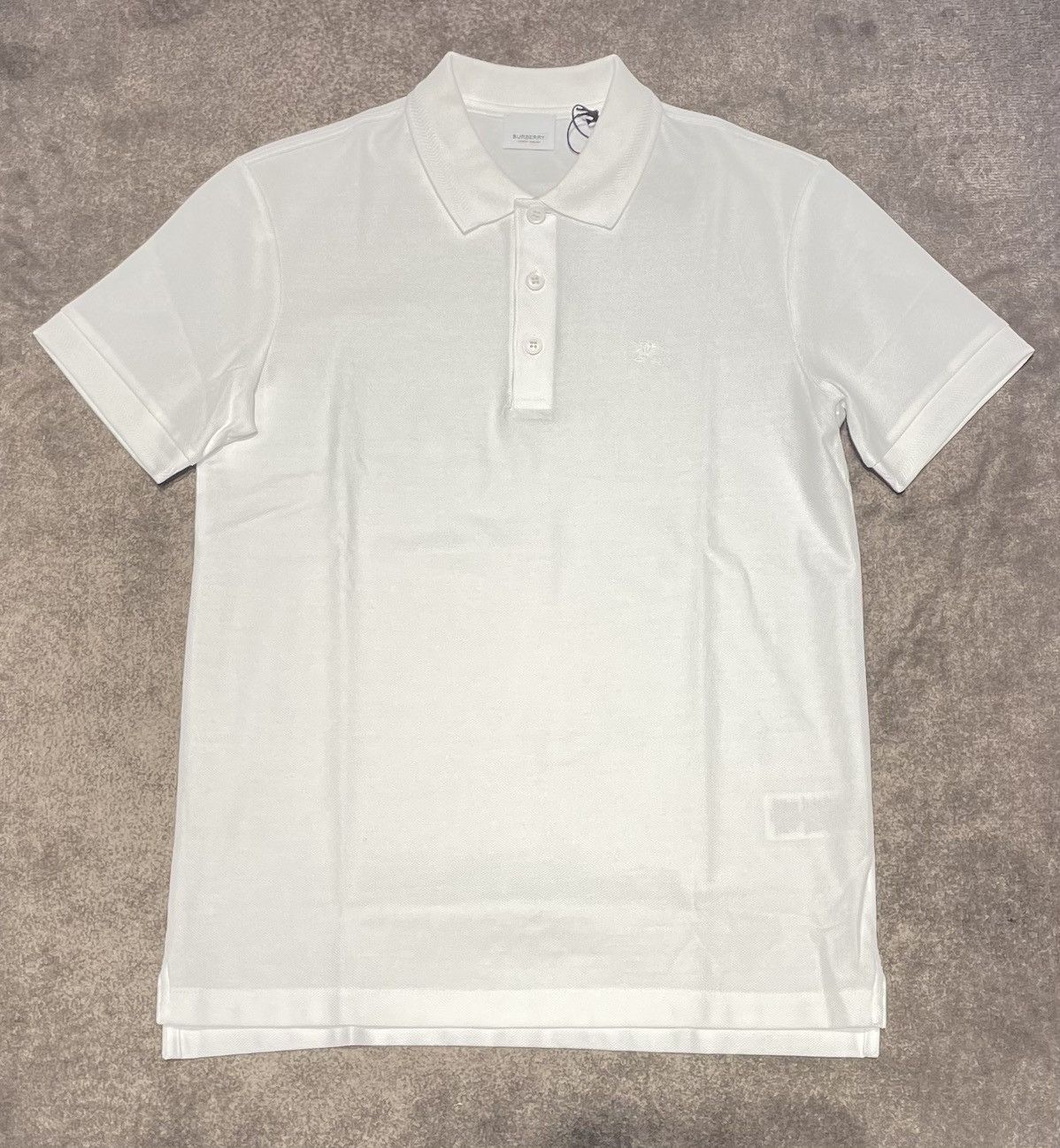 image of Burberry Classic Chest Logo Knitted Polo Shirt in White, Men's (Size XL)