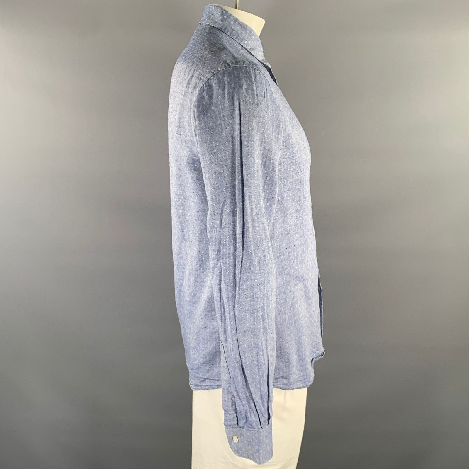 Barena BARENA Size XL Blue White Geometric Cotton Long Sleeve Shirt Size US XL / EU 56 / 4 - 3 Thumbnail