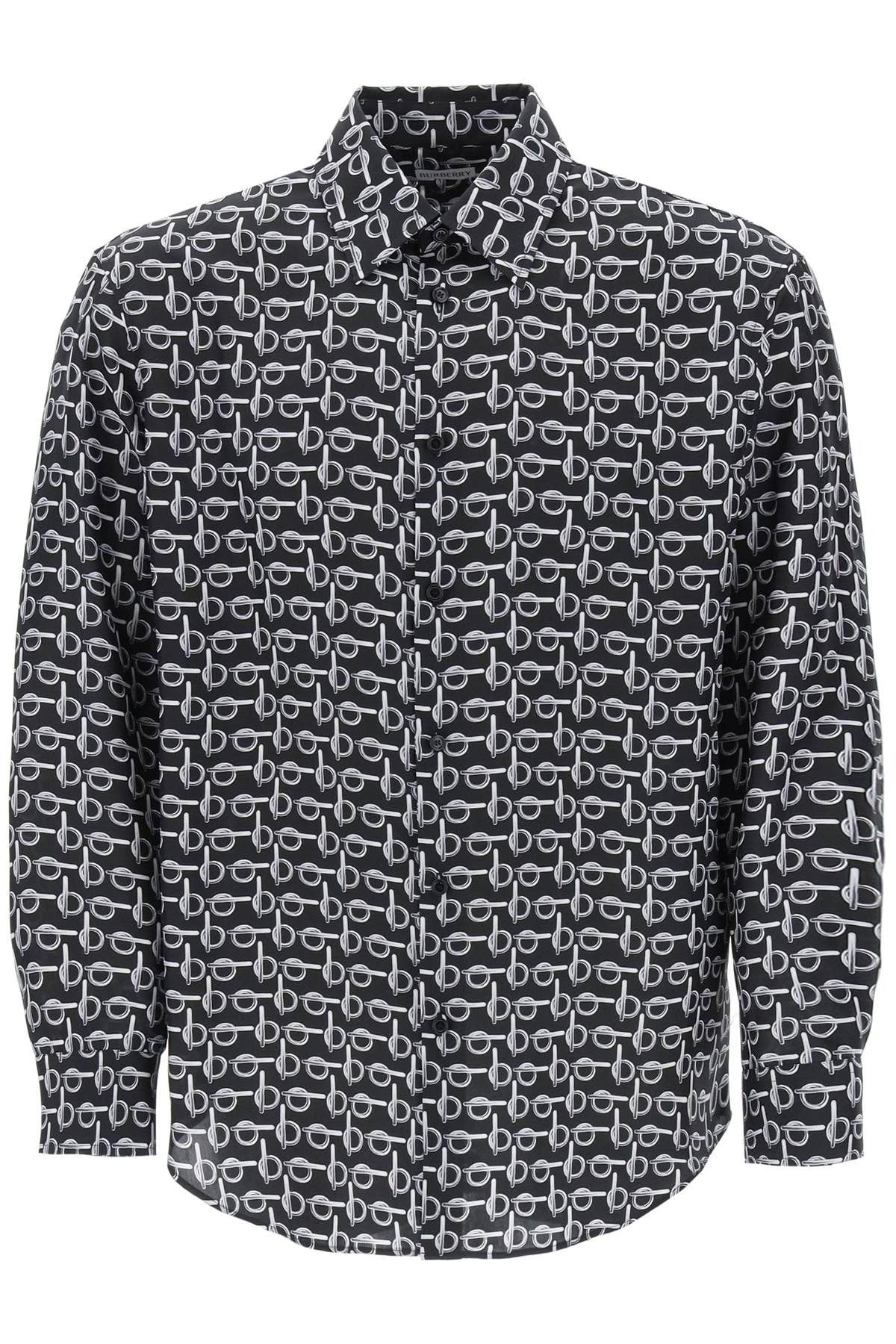 image of Burberry "oversized Silk Poplin Shirt in Silver Black, Men's (Size Small)