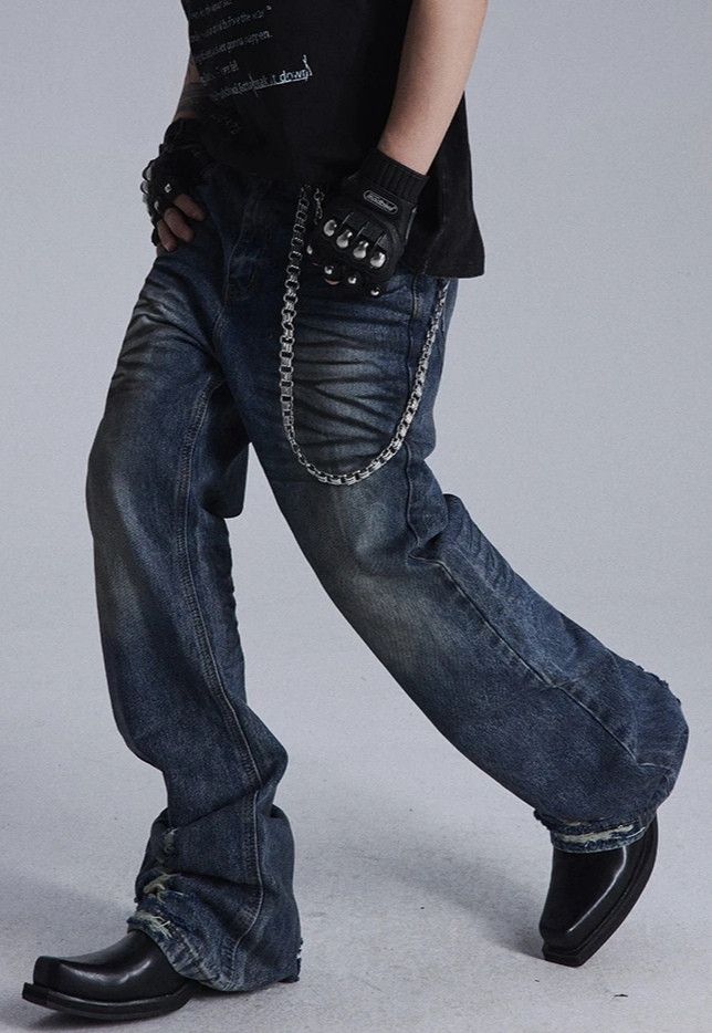 Washed Old Dirty Dye Straight Jeans Style