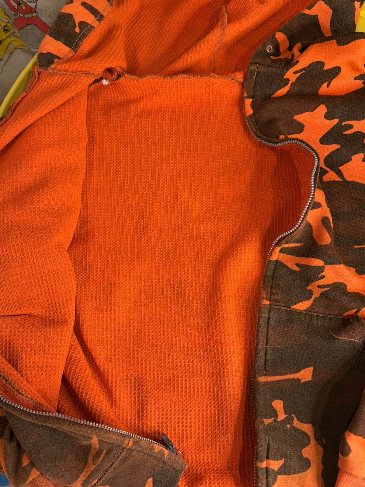 Vintage 1970s orange camo thermal line zip up hoodie Size US S / EU 44-46 / 1 - 2 Thumbnail