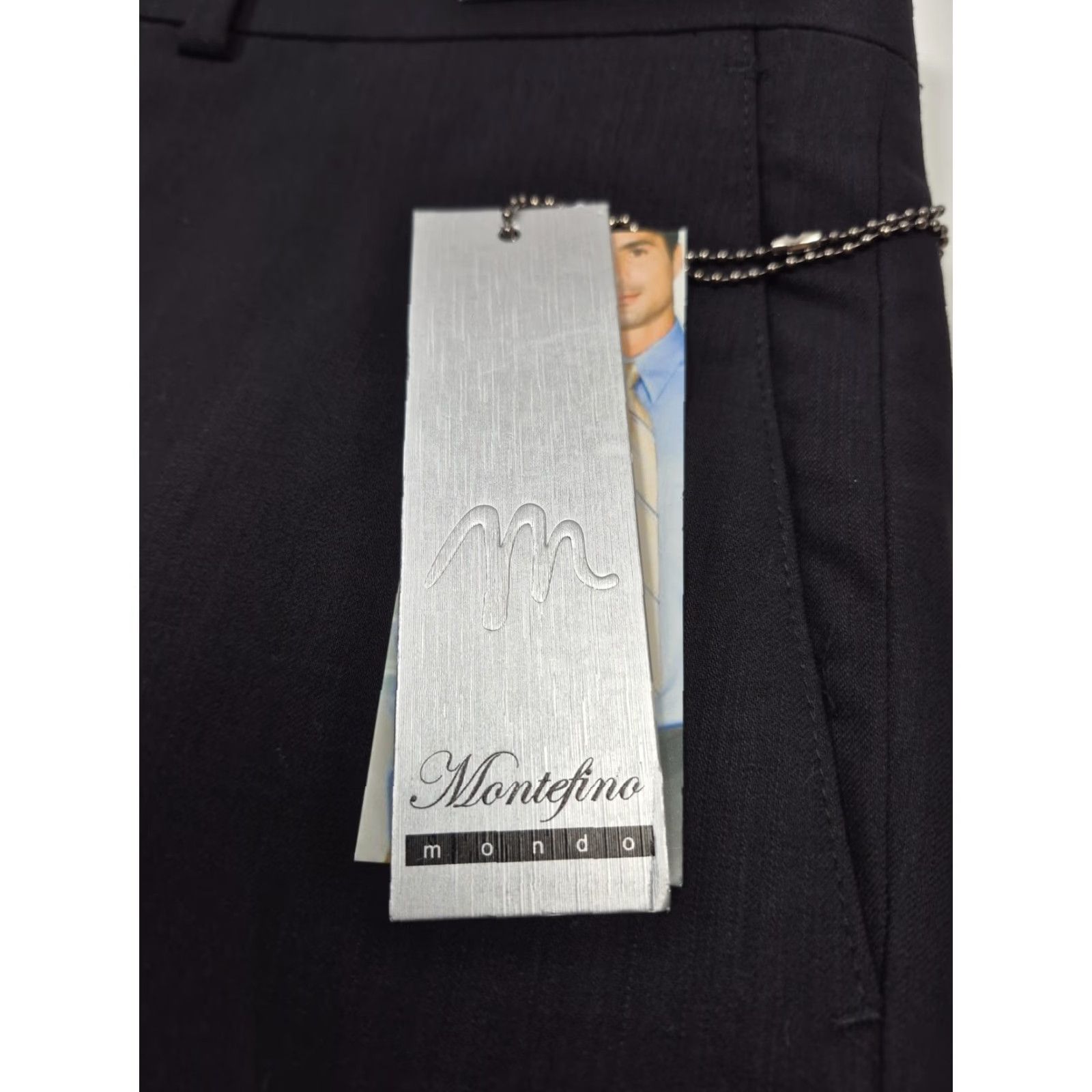 Vintage Montefino Dress Pants Mens 36x36 Black Wool Flat Front Unhemmed Super 120's NWT Size US 36 / EU 52 - 3 Thumbnail
