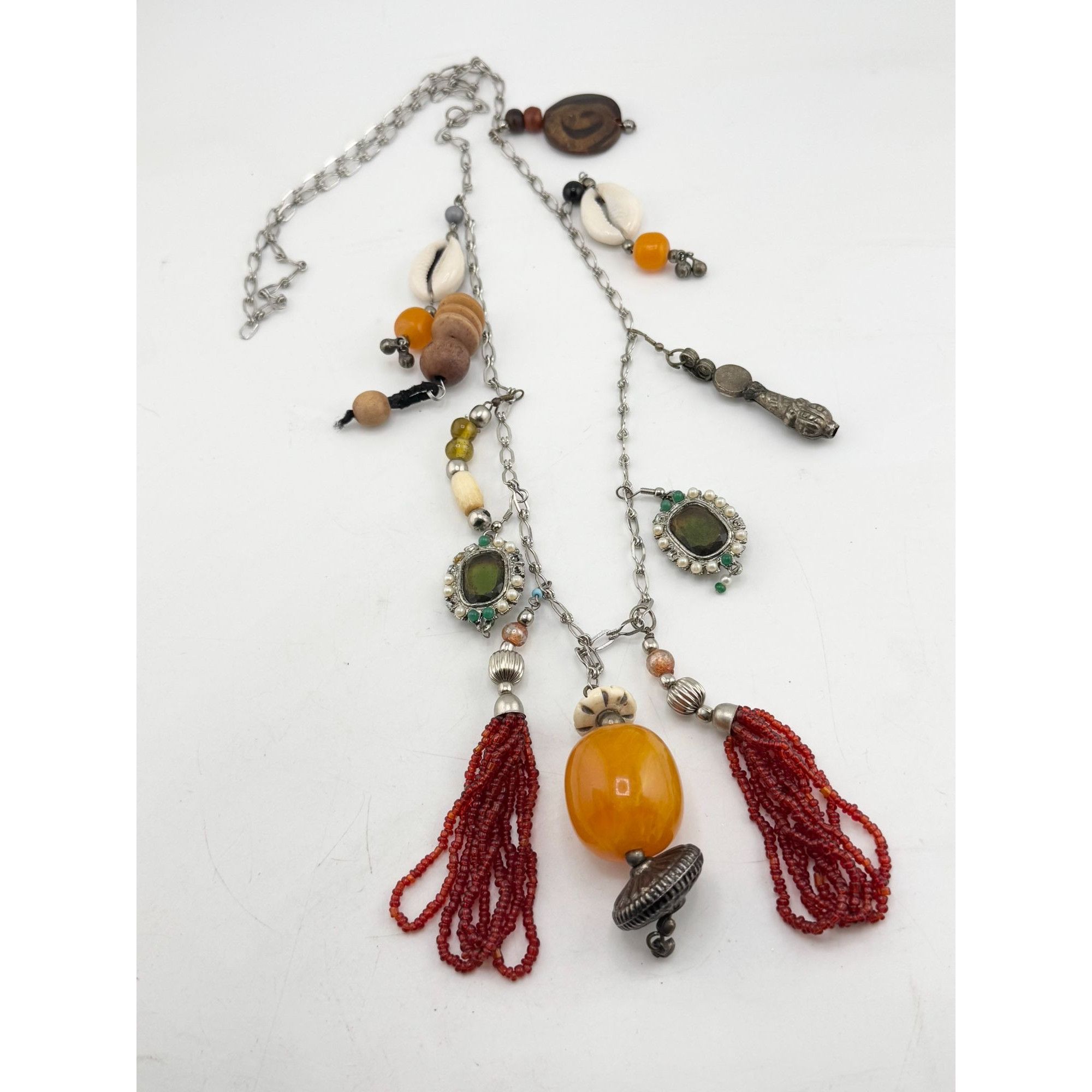 Vintage Vintage beaded shell rhinestone tassel charm necklace Size ONE SIZE - 6 Thumbnail
