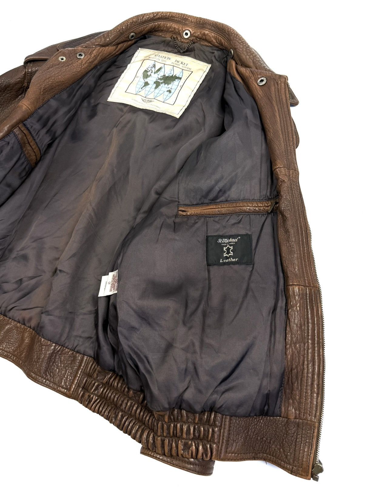Japanese Brand St Michael Vintage Leather Aviation Bomber Jacket Japanese Size US L / EU 52-54 / 3 - 15 Thumbnail
