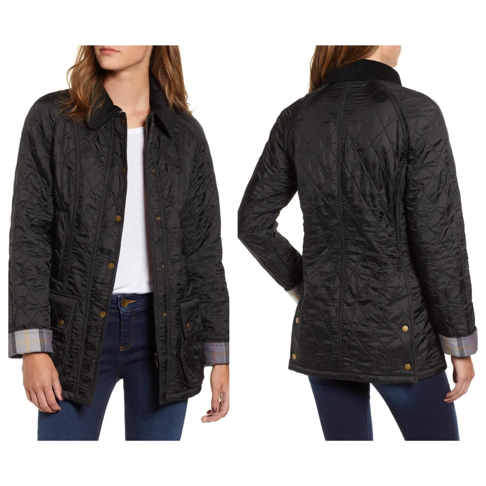 image of Barbour Beadnell Fleece Lined Quilted Jacket (Us/2) in Black, Women's (Size XS)