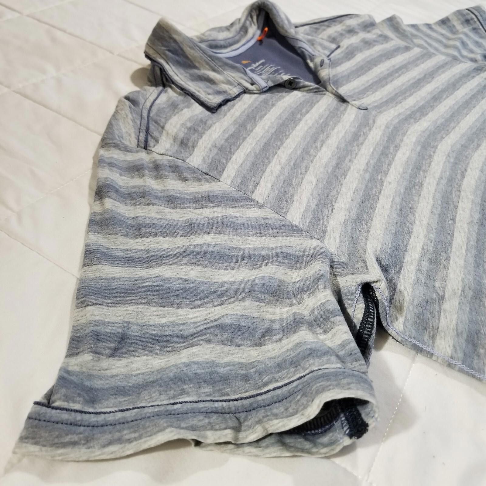 Tommy Bahama Tommy Bahama Large Striped Blue & Gray Heathered Polo Size US L / EU 52-54 / 3 - 10 Thumbnail