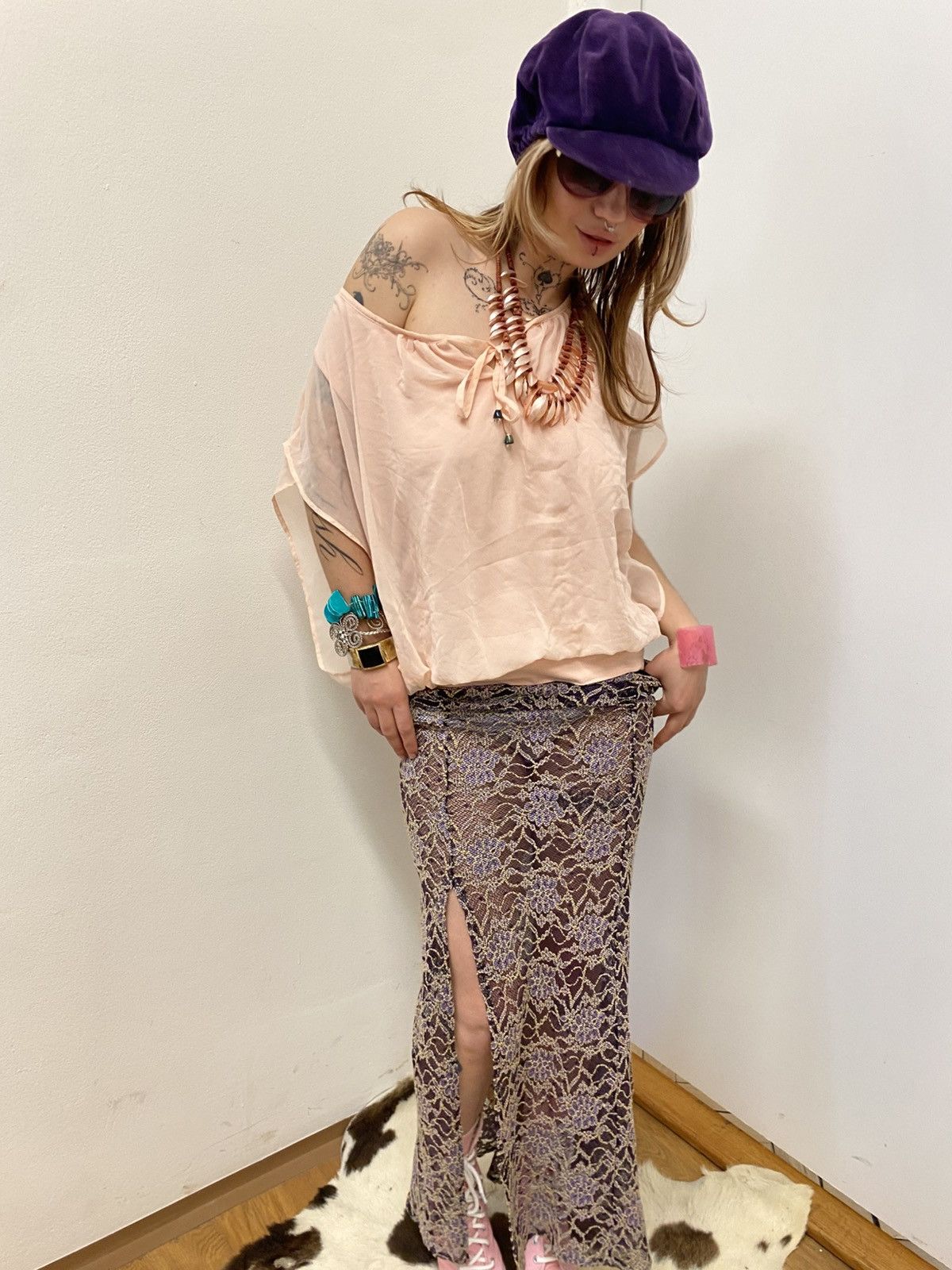 Vintage Transparent dark purple lilac floral maxi skirt Size 25" / US 0 / IT 36 - 5 Thumbnail