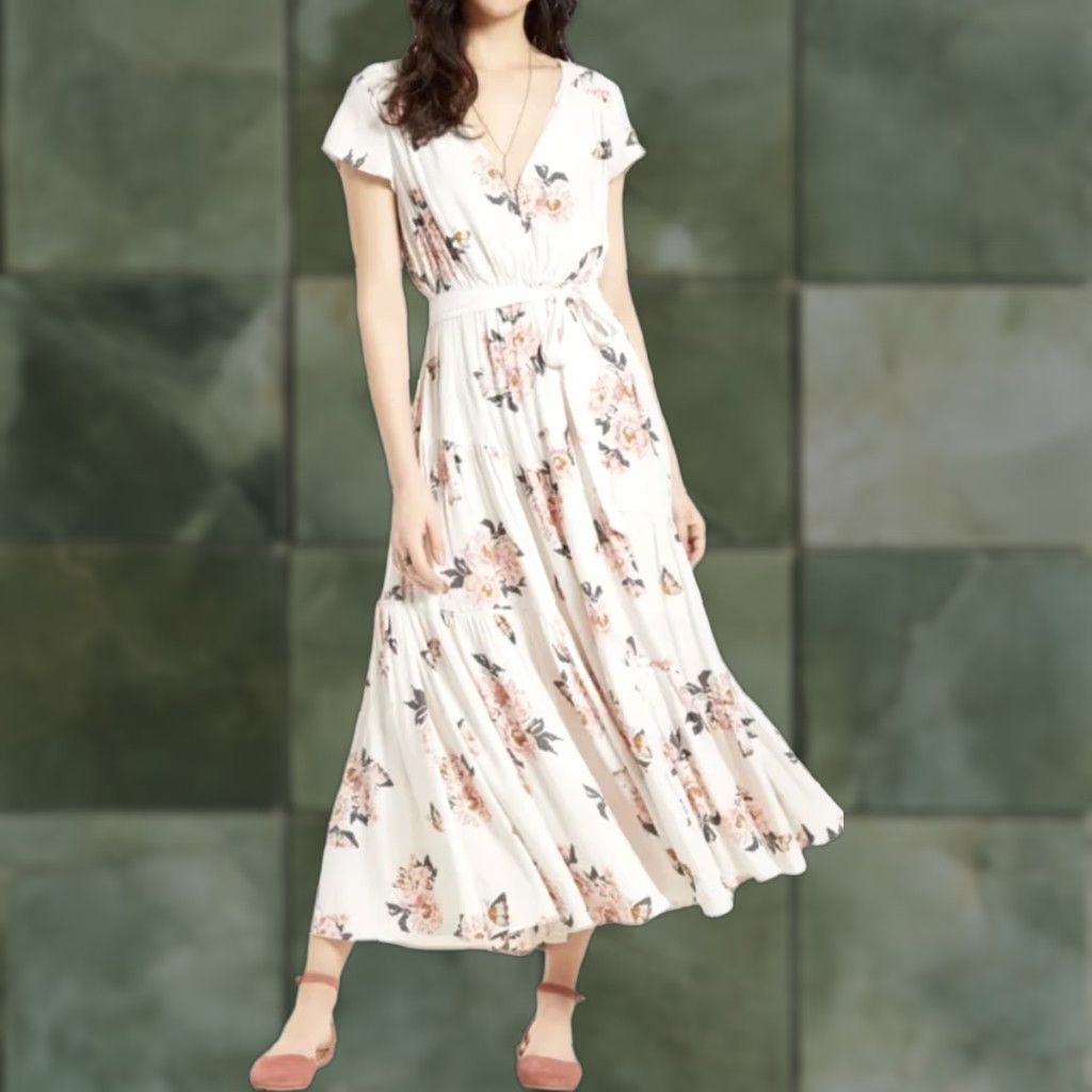 Free People Maxi Dress All I Got Printed Dress Ivory Combo Floral Chiffon  V-Neck Button Short Cap Sleeve Long Women's Regular Size 0 Stuffed? -  threedaughtersproperties.com