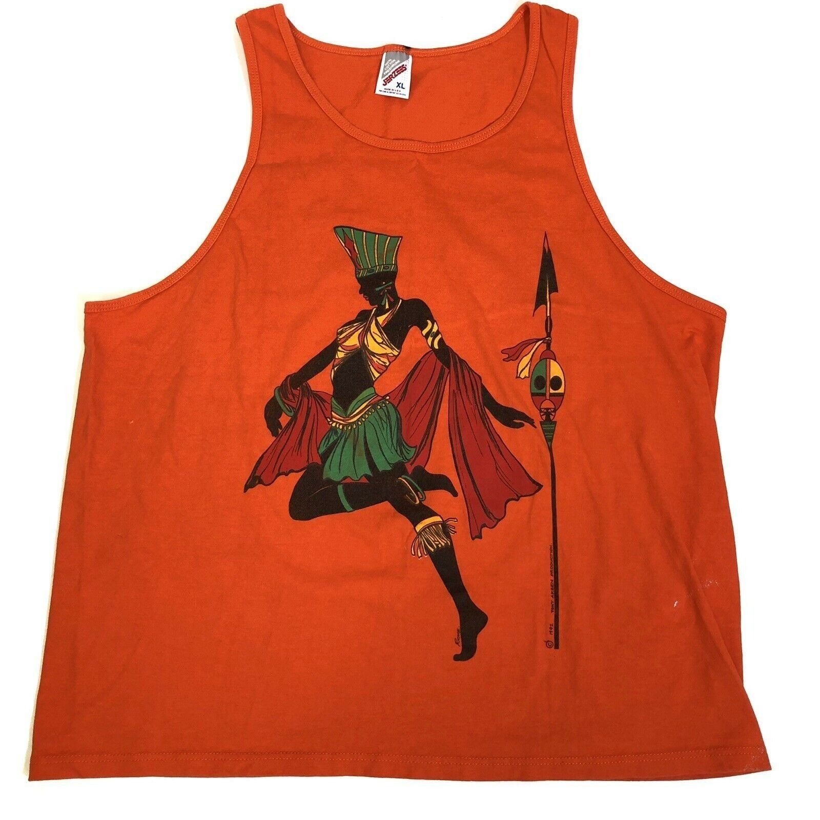 Jerzees Russell 1992 Tony Akeem ART Tribal African Zulu Dancer Tank Size US XL / EU 56 / 4 - 1 Thumbnail