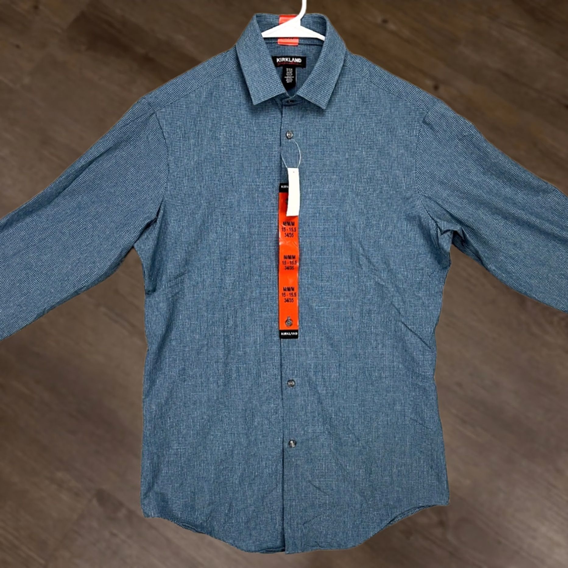 Vintage Kirkland Signature Dress Shirt Men Medium 15-15.5 34-35 Blue Check Button Up NEW Size 40R - 1 Thumbnail