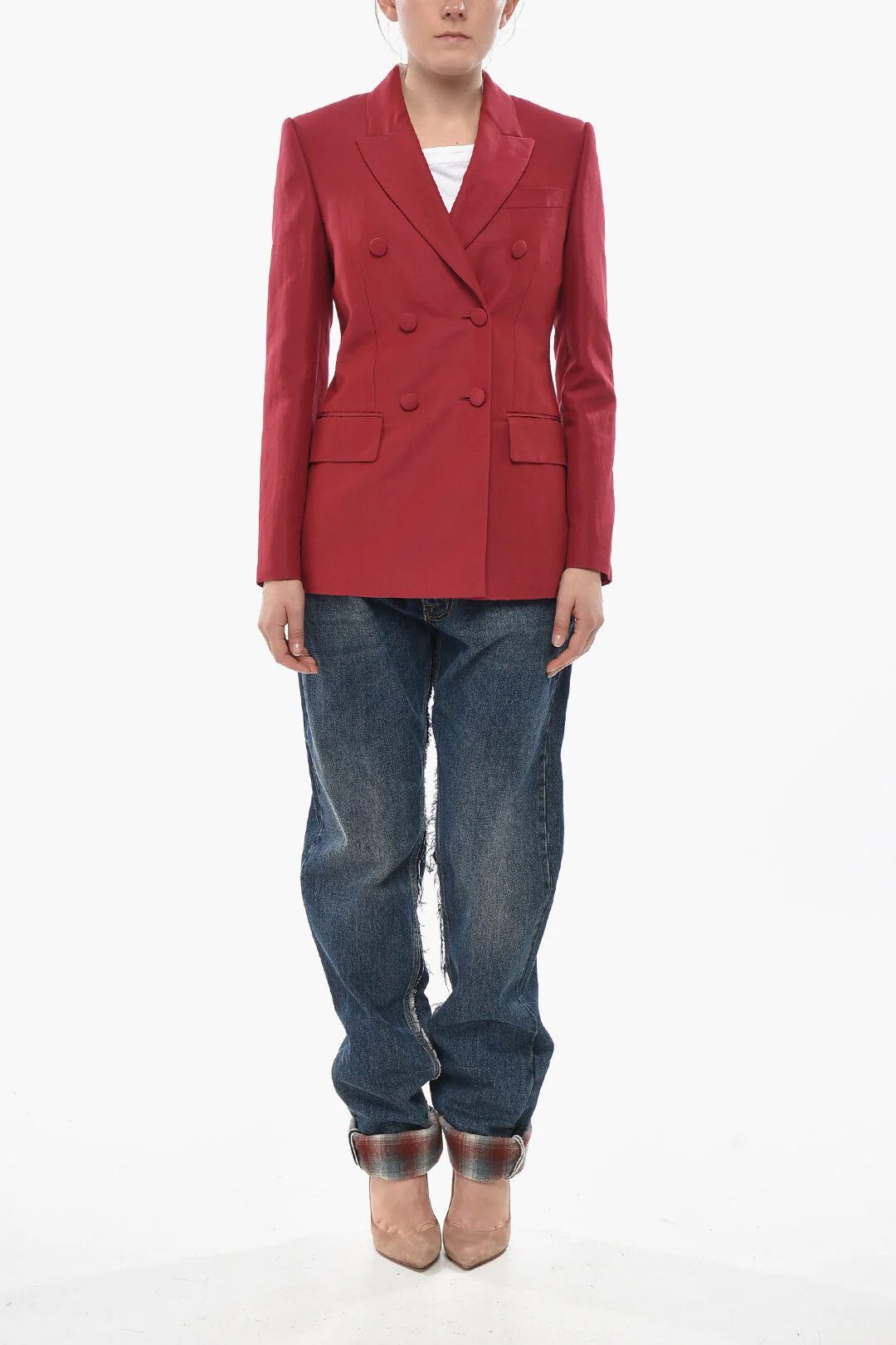 Givenchy og1mm0326 Linen-And-Silk Double-Breasted Blazer in Red Size S / US 4 / IT 40 - 4 Thumbnail