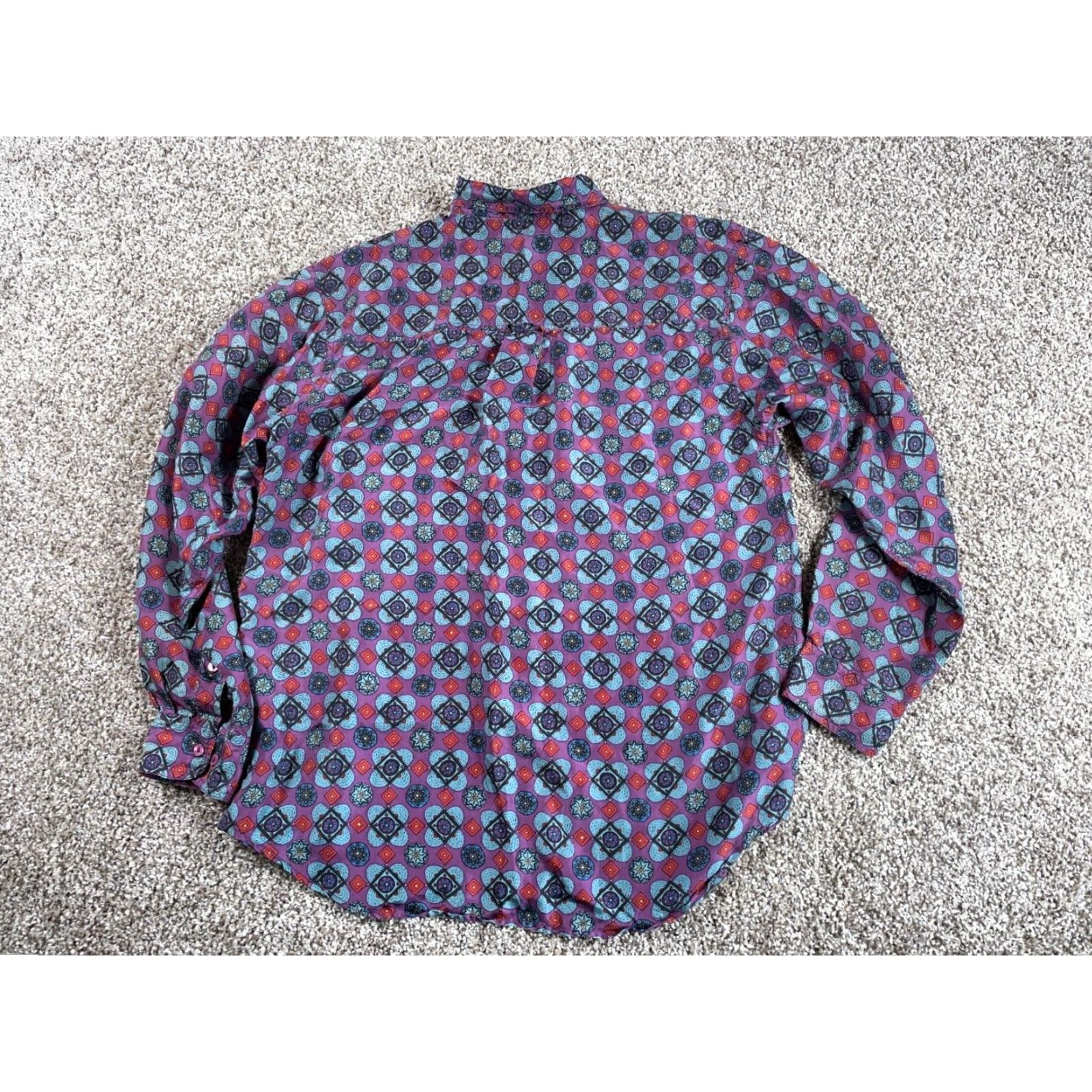 Vintage VINTAGE Creative Edge Silk Shirt Mens Medium Purple Blue Geometric Flower 90s Hippie Retro Button-Up Long Sleeve Collared Size US M / EU 48-50 / 2 - 2 Thumbnail