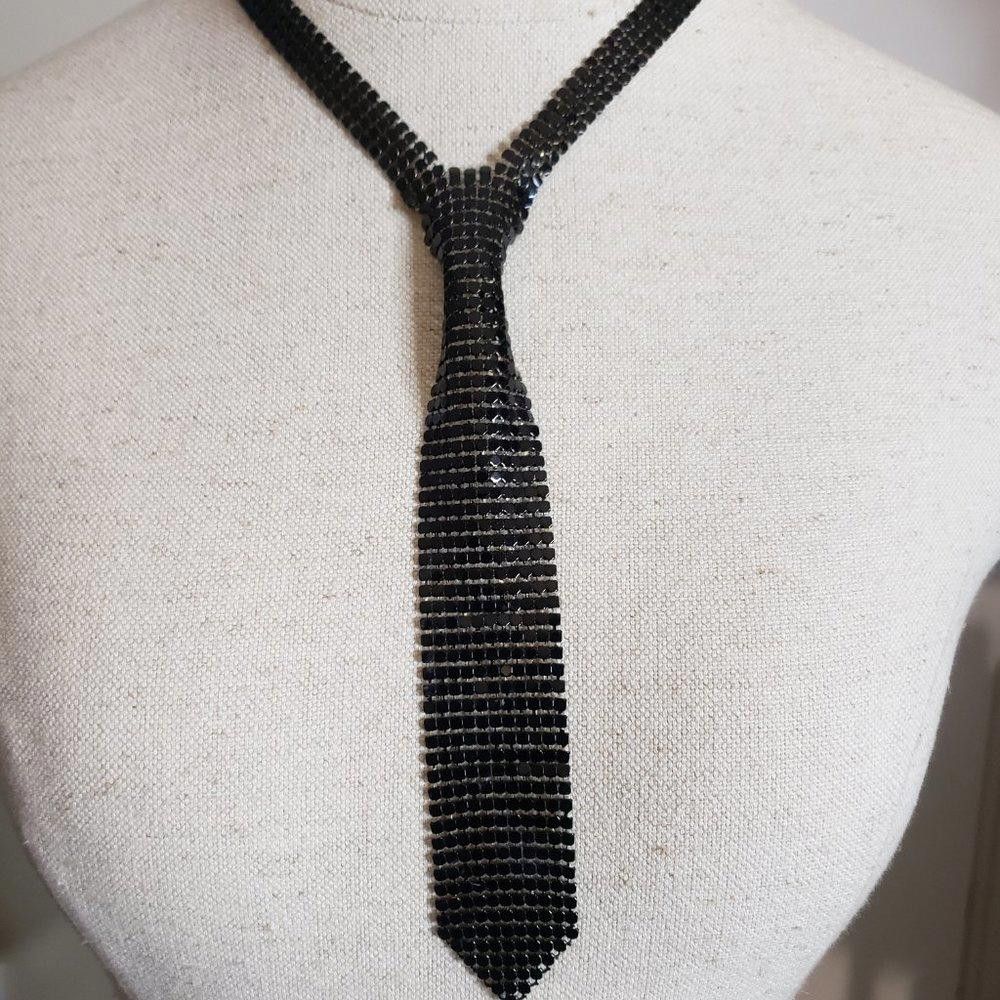 Designer Tie Black Metal Necklace Costume Size ONE SIZE - 2 Thumbnail