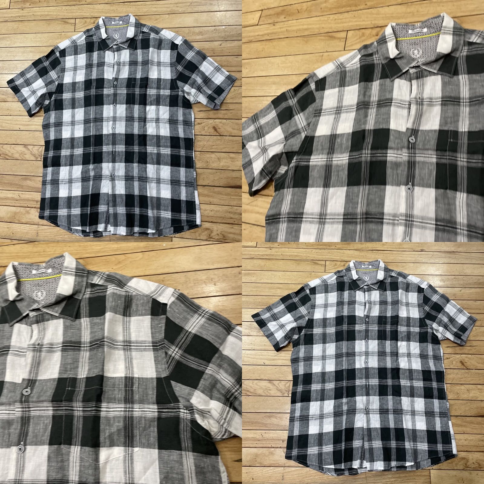 BUGATCHI BUGATCHI UOMO Shaped Fit Linen Shirt Men L Black White Checkered Plaid Collared Shirt Size US L / EU 52-54 / 3 - 10 Thumbnail