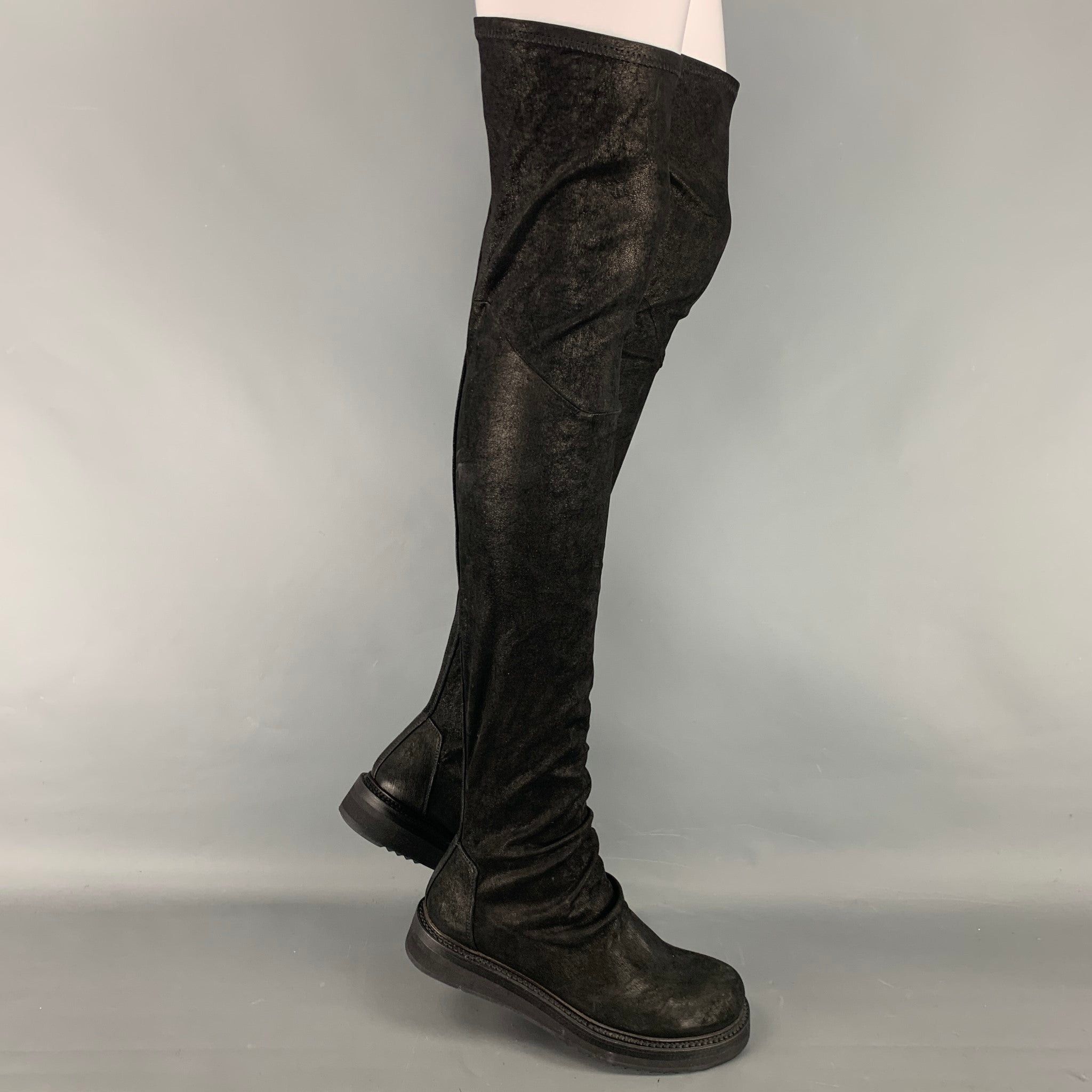 image of Rick Owens Black Leather Lamb Skin Pull On Boots, Women's (Size 7)