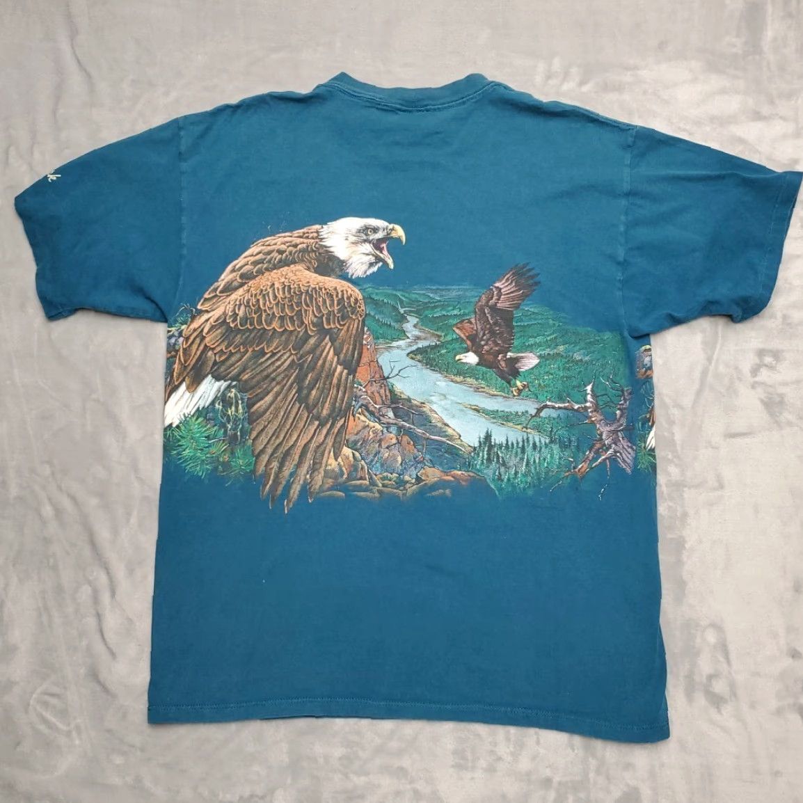 Vintage VTG Glacier Park Shirt Mens XL Teal Bald Eagle Single Stitch 90s Made in USA AOP Size US XL / EU 56 / 4 - 6 Thumbnail