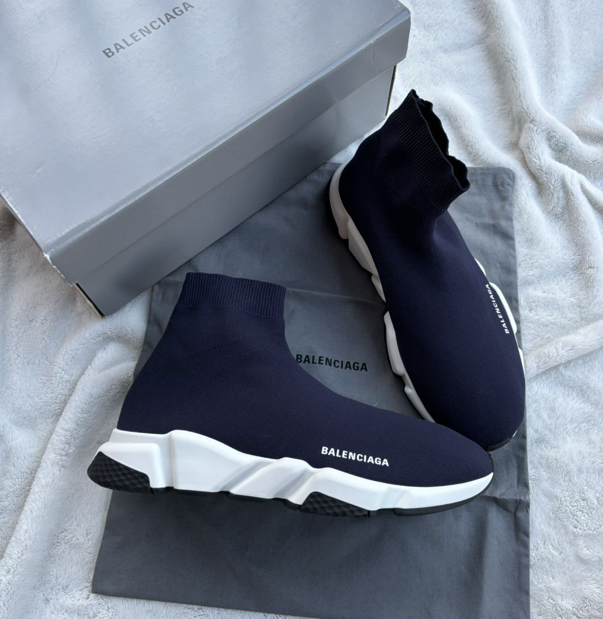 Balenciaga Balenciaga Navy/White Speed Runners Size US 12 / EU 45 - 1 Thumbnail