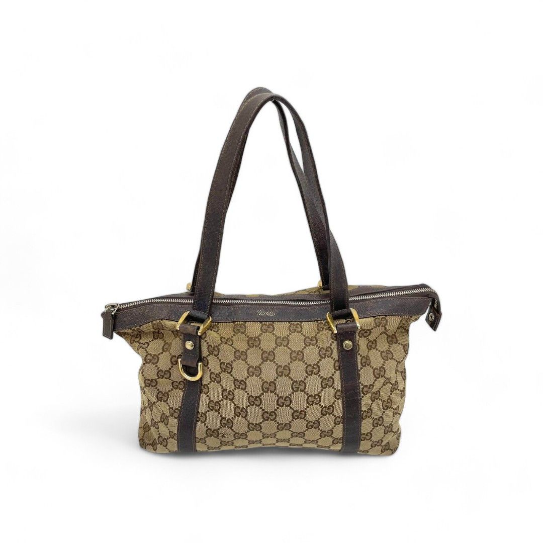 Gucci Gucci - Abbey Brown Beige GG Monogram Tote Bag Handbag Size ONE SIZE - 1 Thumbnail