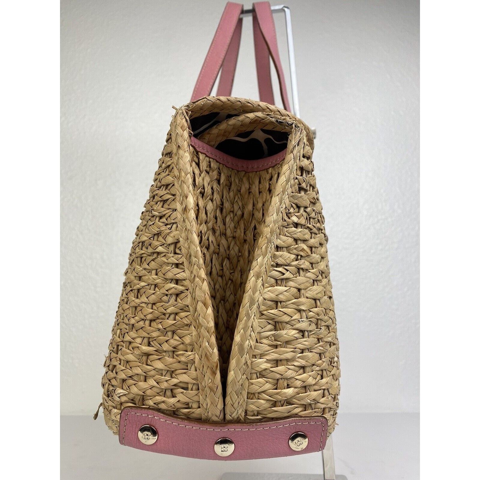 Kate Spade Kate Spade Straw Picnic Wine Bag Purse Basket Pink Leather Size ONE SIZE - 5 Thumbnail