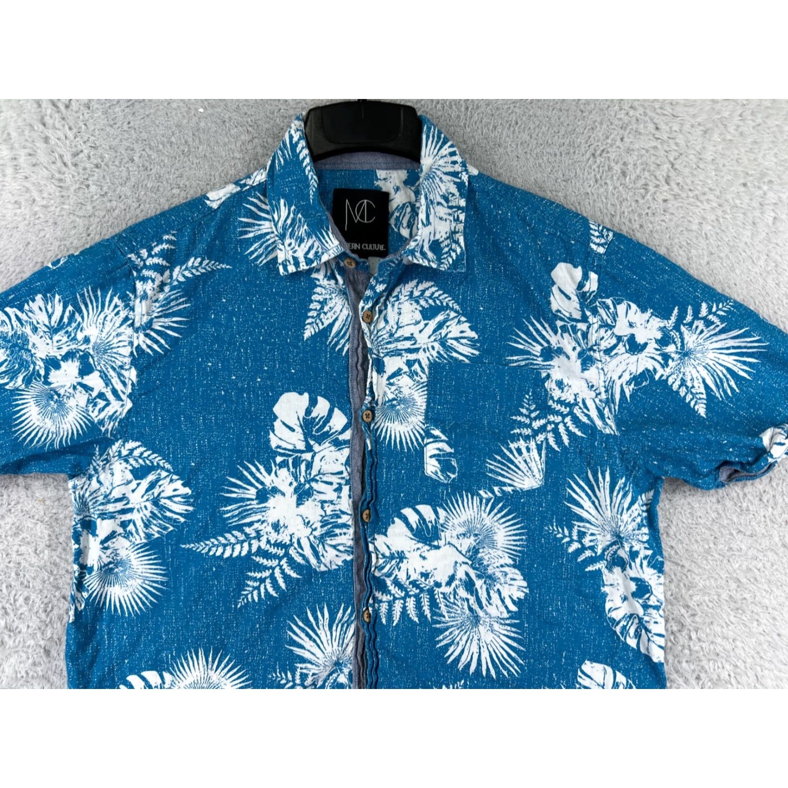 Vintage Modern Culture Shirt Mens XL Blue Floral Palm Print Hawaiian Cotton Size US XL / EU 56 / 4 - 7 Thumbnail