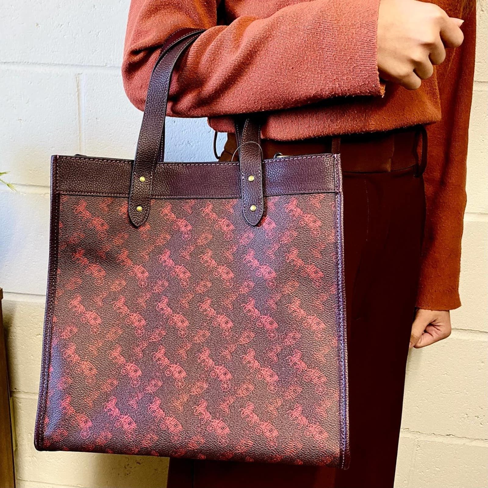 image of Coach 89143 Field Tote With Horse And Carriage Print In Red, Women's