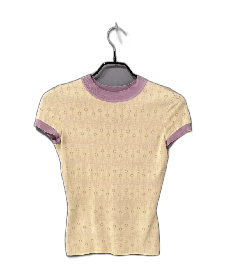 Hermes Knitted Short Sleeve Top with Purple Trim Size XS / US 0-2 / IT 36-38 - 1 Thumbnail