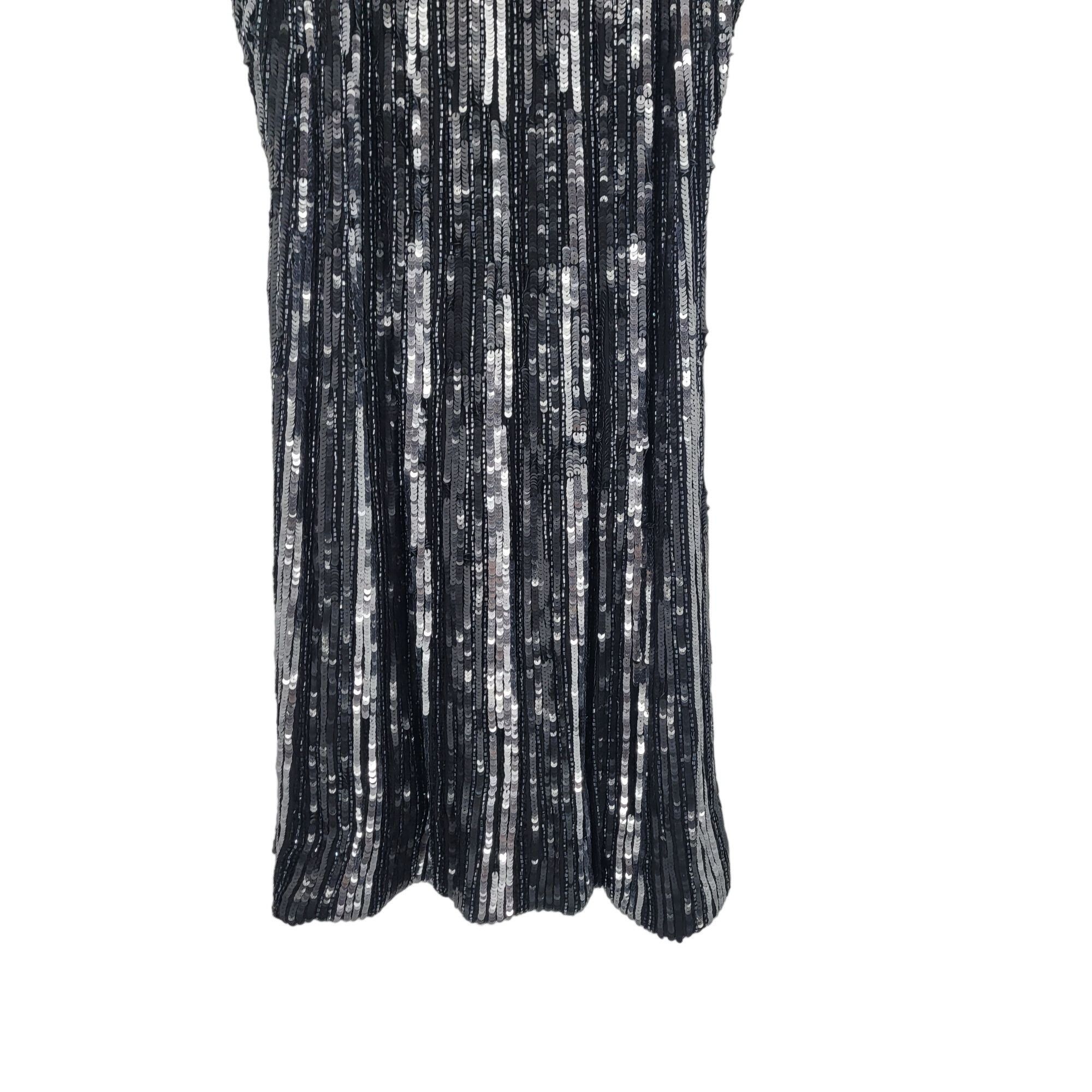 Vintage Vtg 80s Silk Sequin Dress Sz 8 Black Silver Sleeveless Knee Size M / US 6-8 / IT 42-44 - 9 Thumbnail