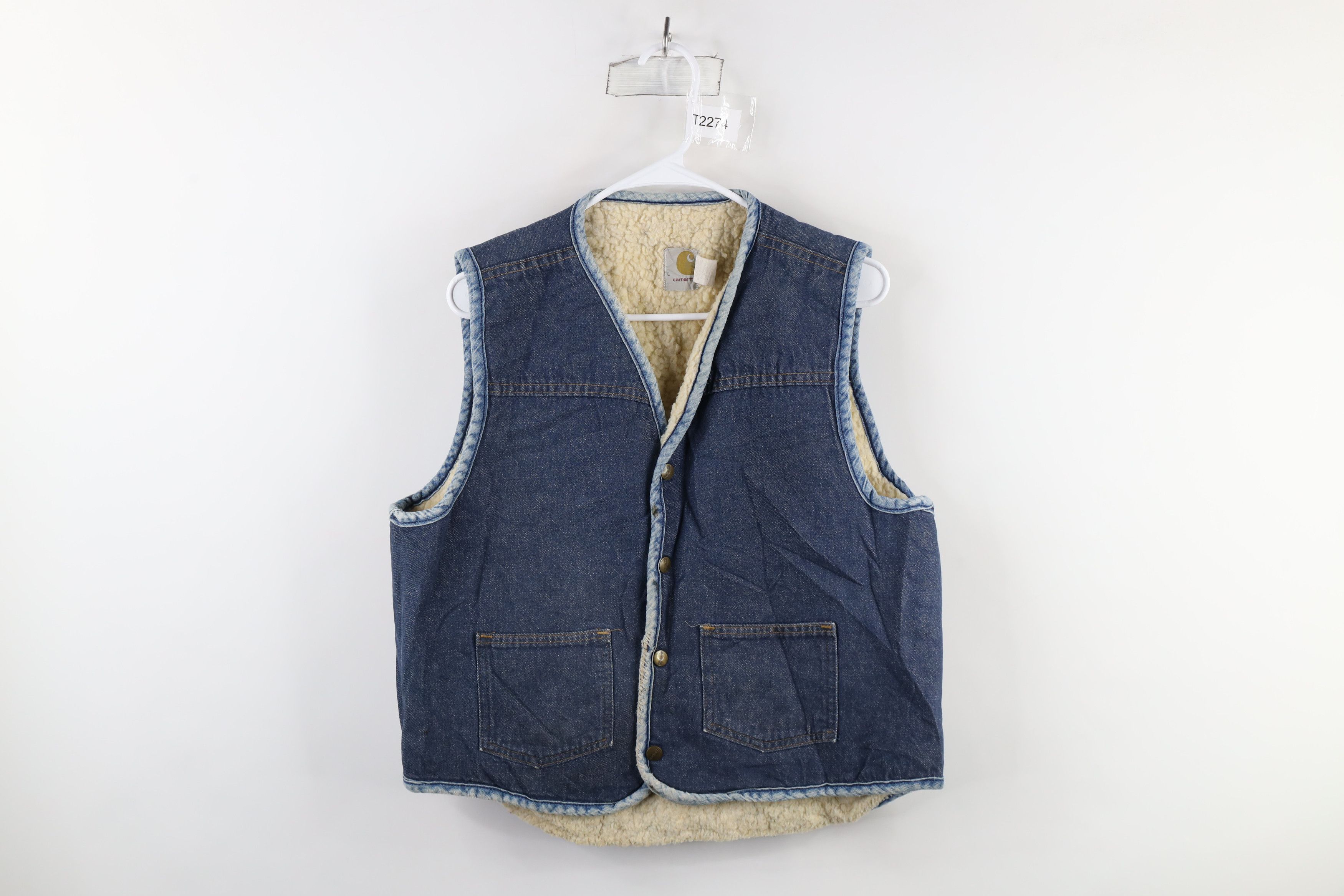 Carhartt × Vintage Vintage 80s Carhartt Deep Pile Fleece Lined Denim Vest USA Size US L / EU 52-54 / 3 - 1 Thumbnail