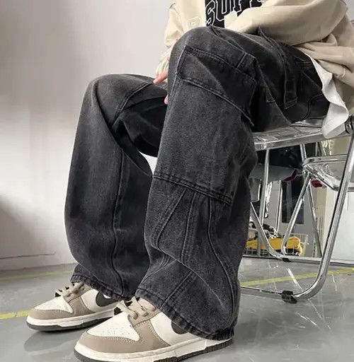 VIBE Black Color Straight Casual Trousers Cargo Denim Pant Size US 32 / EU 48 - 4 Thumbnail