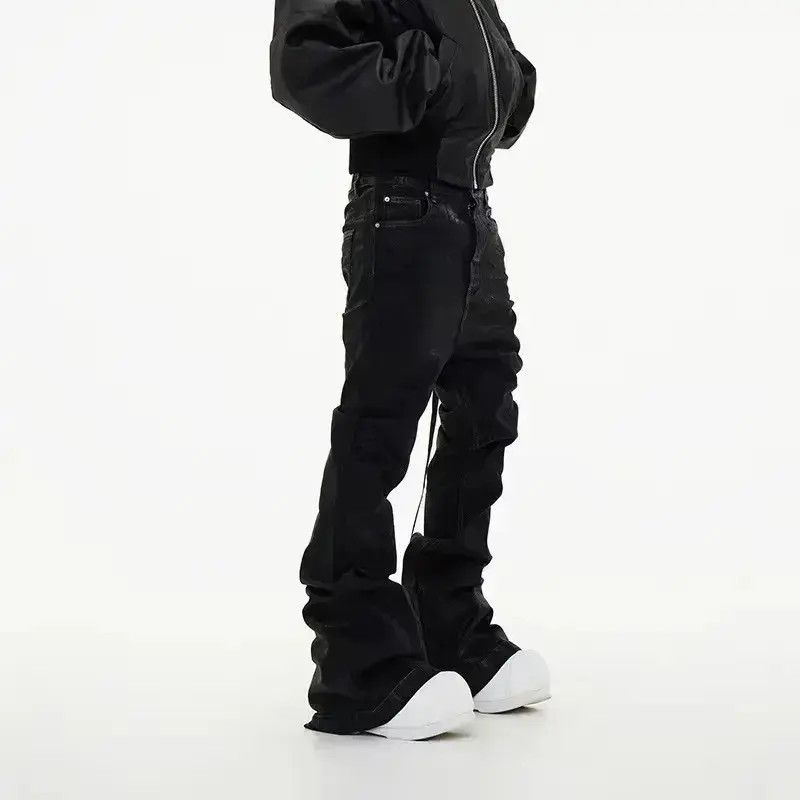 Japanese Brand Coated Brushed Waxed Y2K Micro Flare Jeans Black Size US 32 / EU 48 - 1 Thumbnail