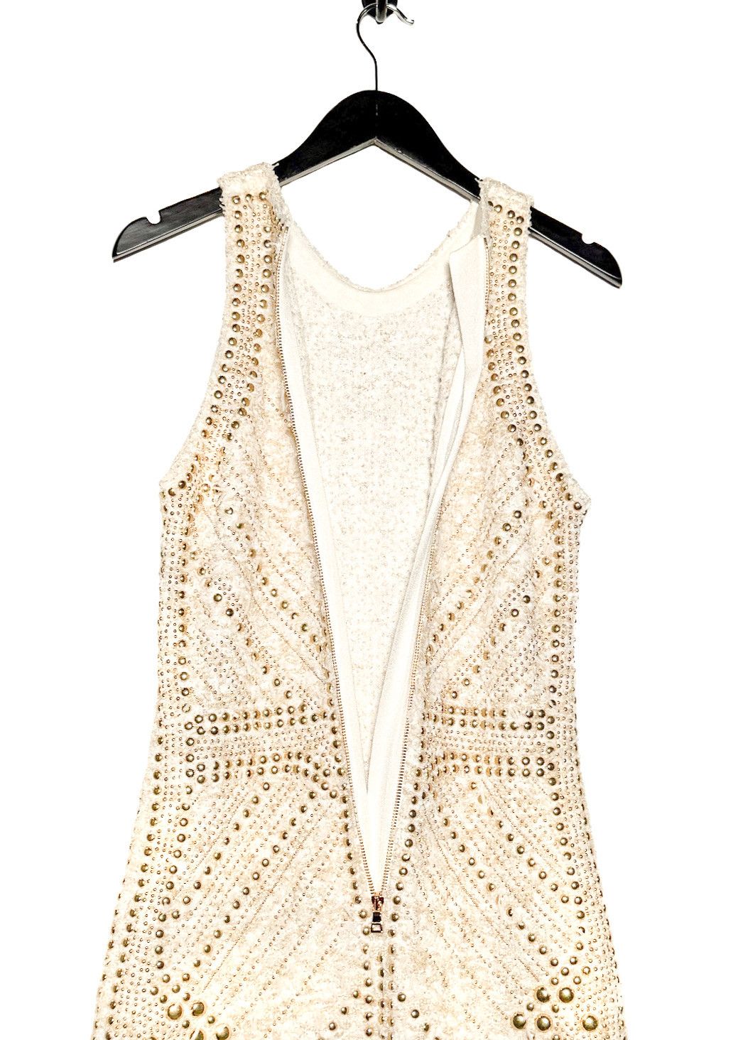 Balmain Balmain Ivory Gold Studded Embellished Tweed Dress Size XXL / US 16-18 / IT 52-54 - 4 Thumbnail