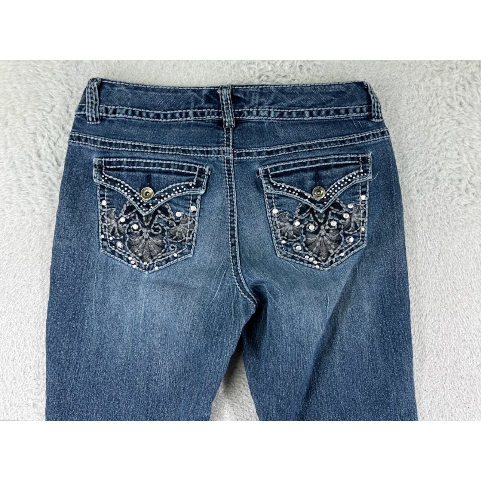 Nine West Nine West Jeans Womens 8 Blue Denim Straight Regular Mid Rise 5-Pocket Logo Embellished Bling-Detail Denim Pants Women's Jeans Size 30" / US 8 / IT 44 - 3 Thumbnail