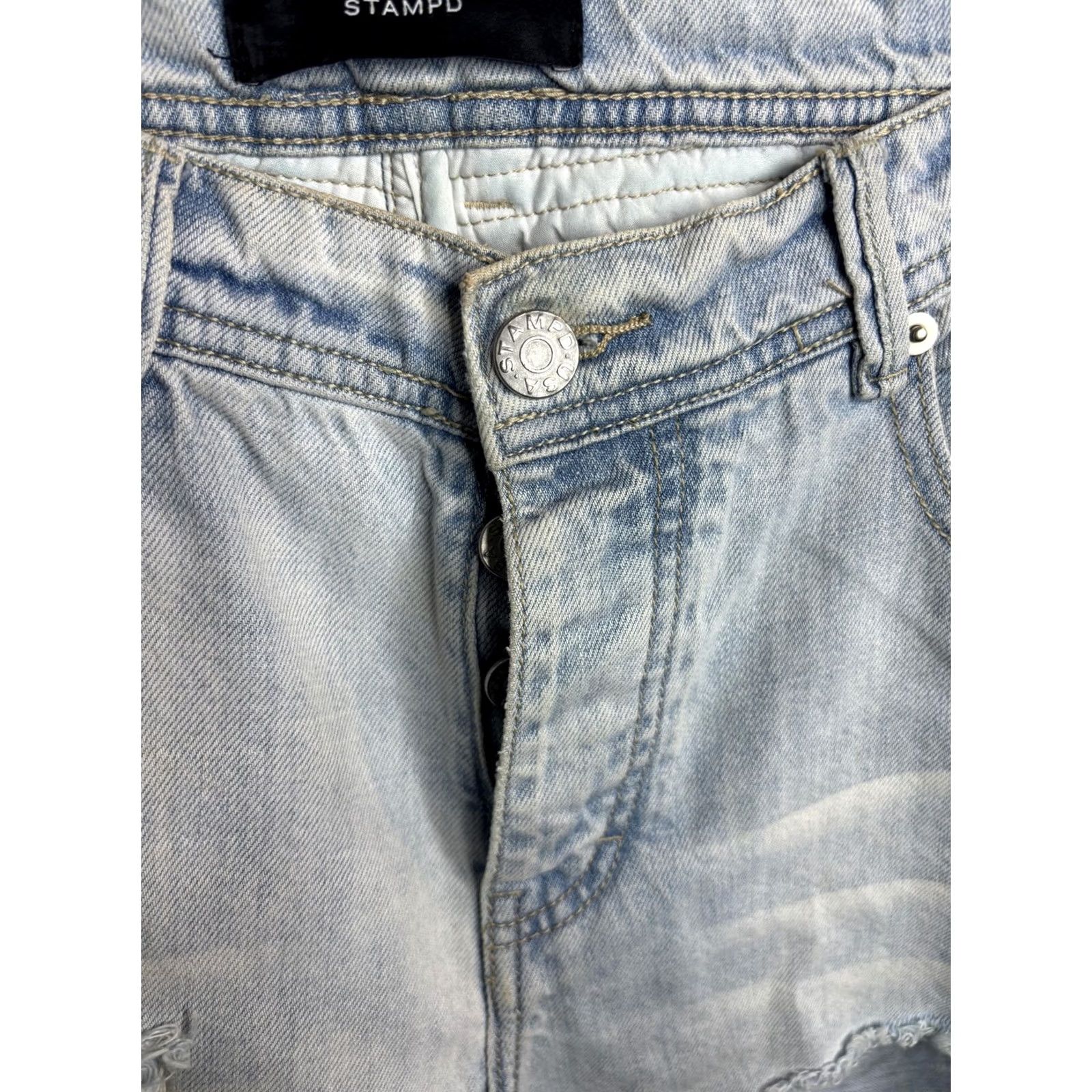 Stampd STAMPD Jeans Mens 34x34 Light Wash Moto Biker Distressed Ripped Denim Quilted Size US 34 / EU 50 - 4 Thumbnail