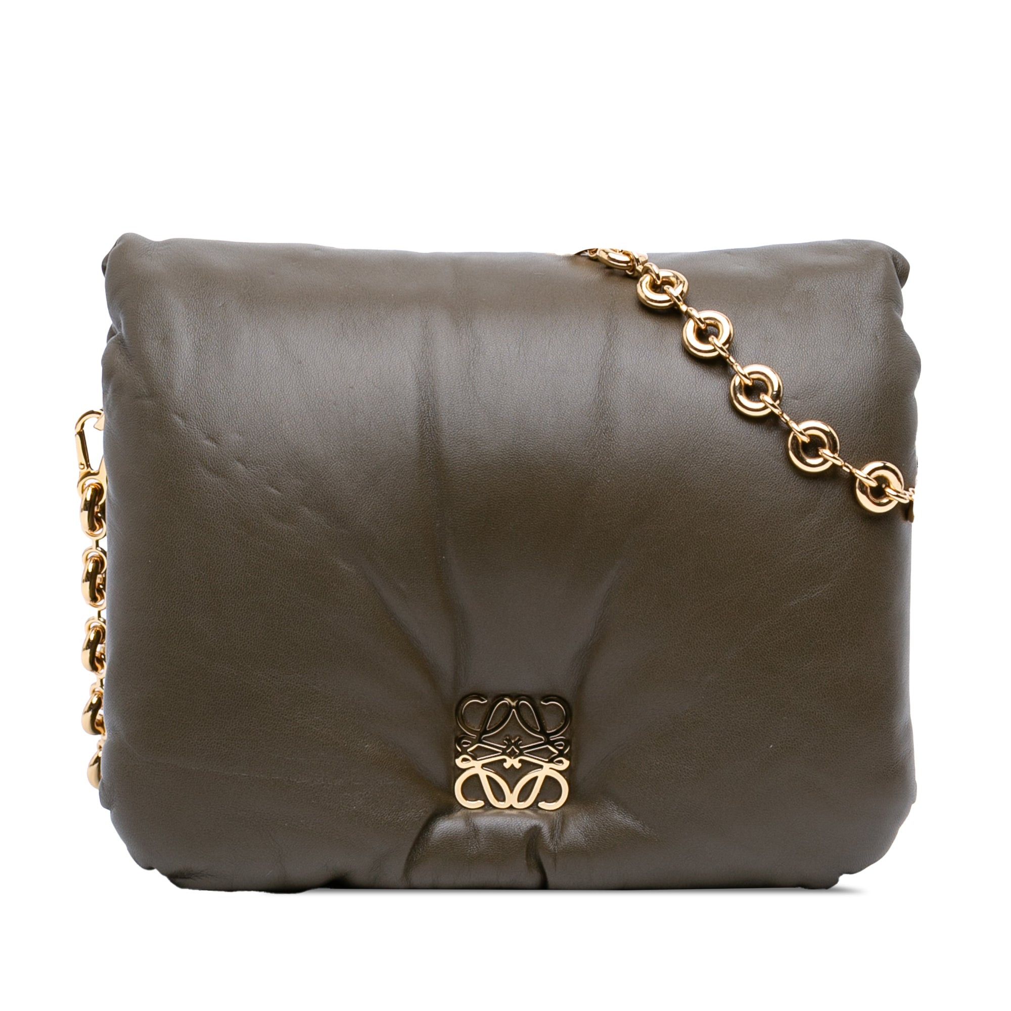 Loewe Shiny Lambskin Goya Puffer Bag in Green, Women's
