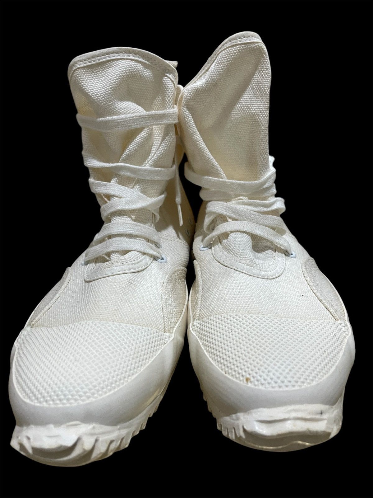 Yohji Yamamoto Y'S YOHJI YAMAMOTO White Canvas Lace-Up Ankle Boots Size US 5 / EU 37 - 5 Thumbnail