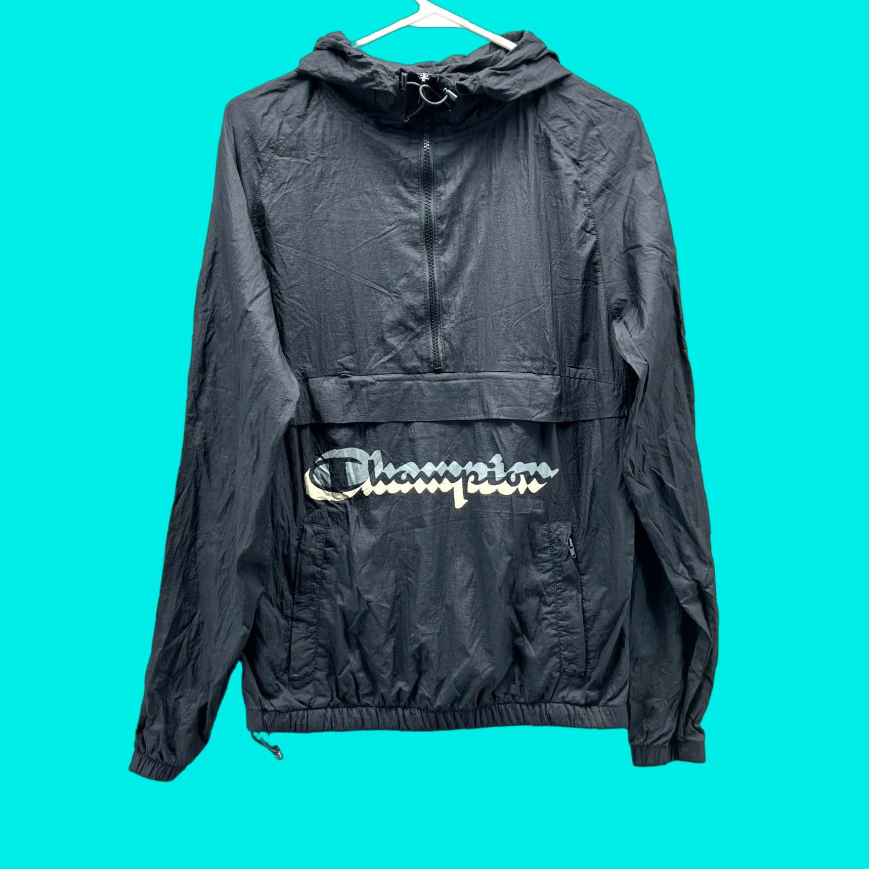 Champion VINTAGE Champion Jacket Mens Small Black Hooded Anorak Zip Pullover Life Street Size US S / EU 44-46 / 1 - 1 Thumbnail