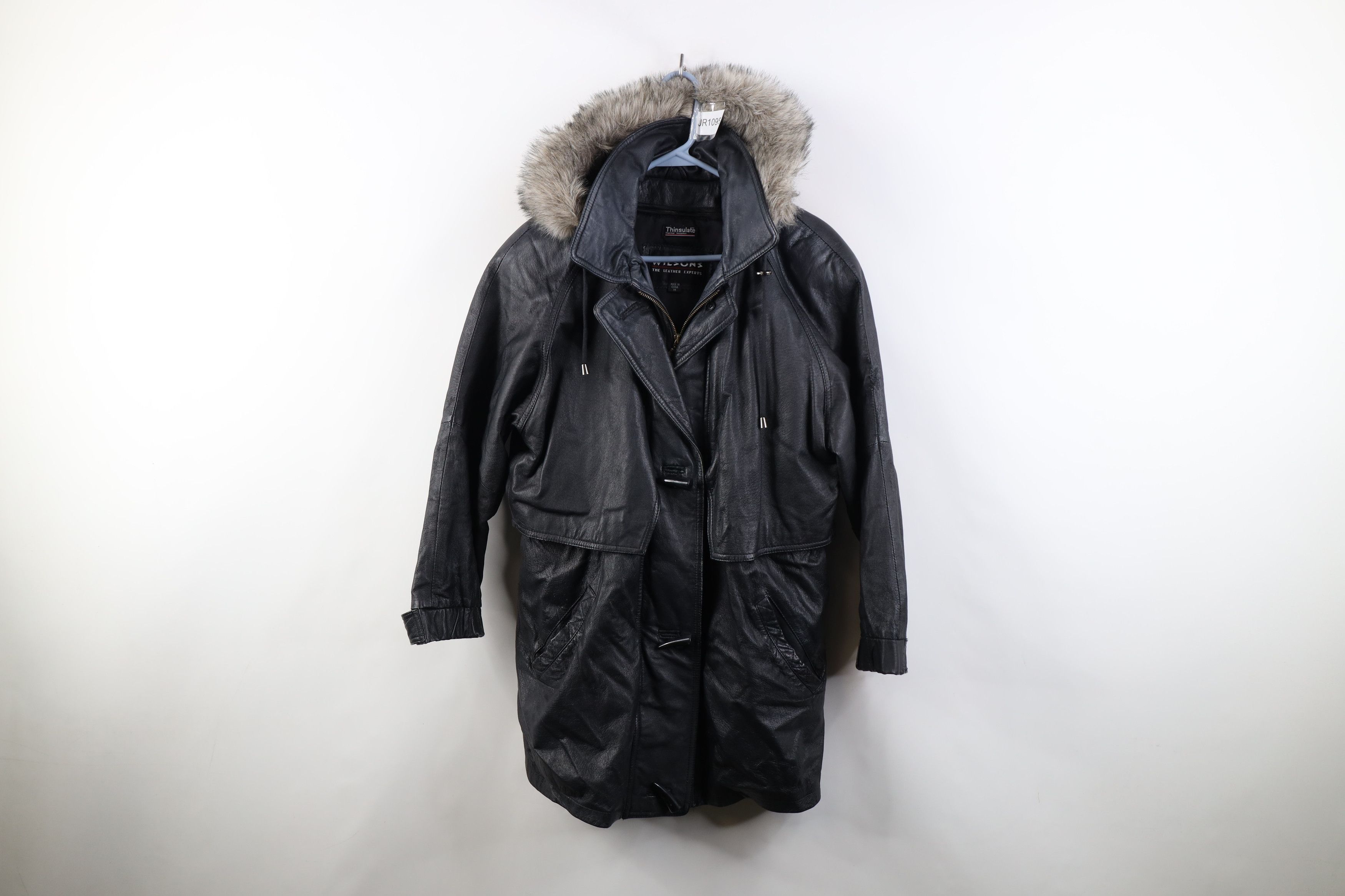 Vintage Vintage 90s Streetwear Hooded Toggle Button Leather Jacket Size M / US 6-8 / IT 42-44 - 1 Thumbnail