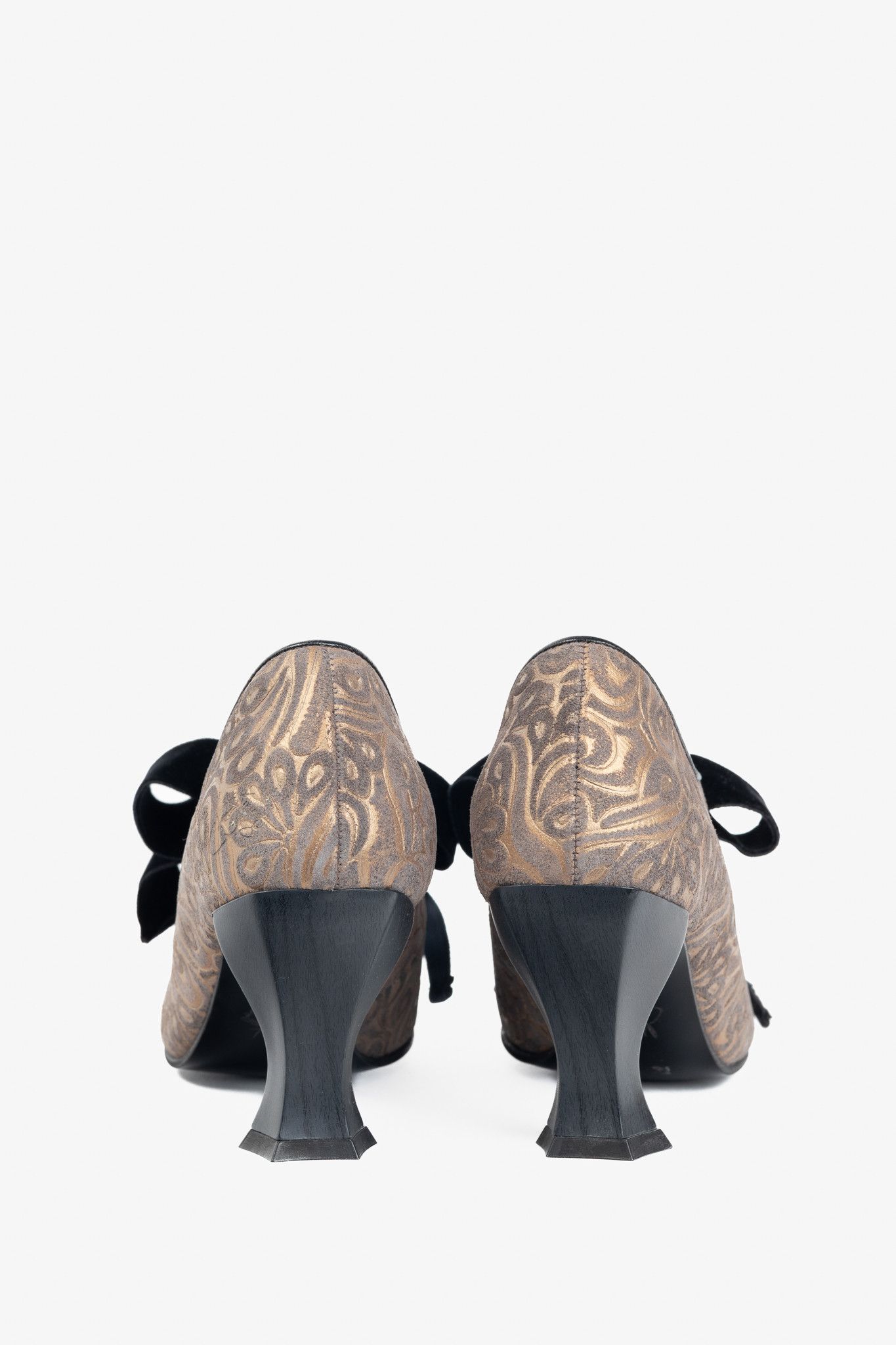 John Fluevog John Fluevog Elisabetta "Black & Gold" Floral Brocade Heels Size US 7 / IT 37 - 3 Thumbnail