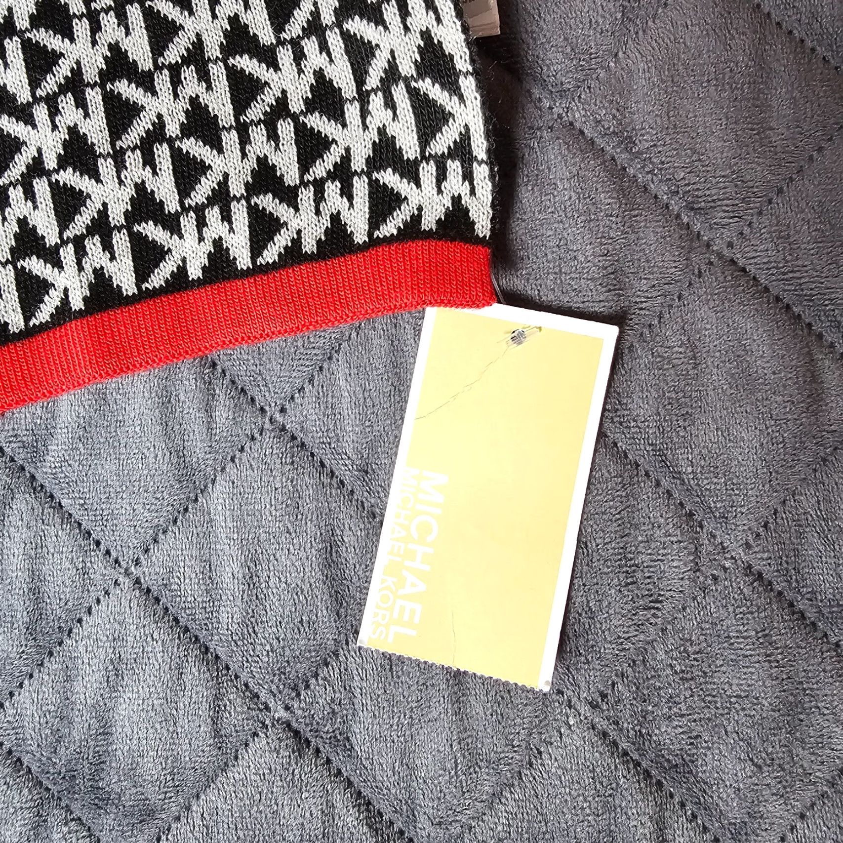 Michael Kors MICHAEL KORS Scarf Logo Print Acrylic Knit Black Red Ends 65" x 9" Unisex Size ONE SIZE - 2 Thumbnail