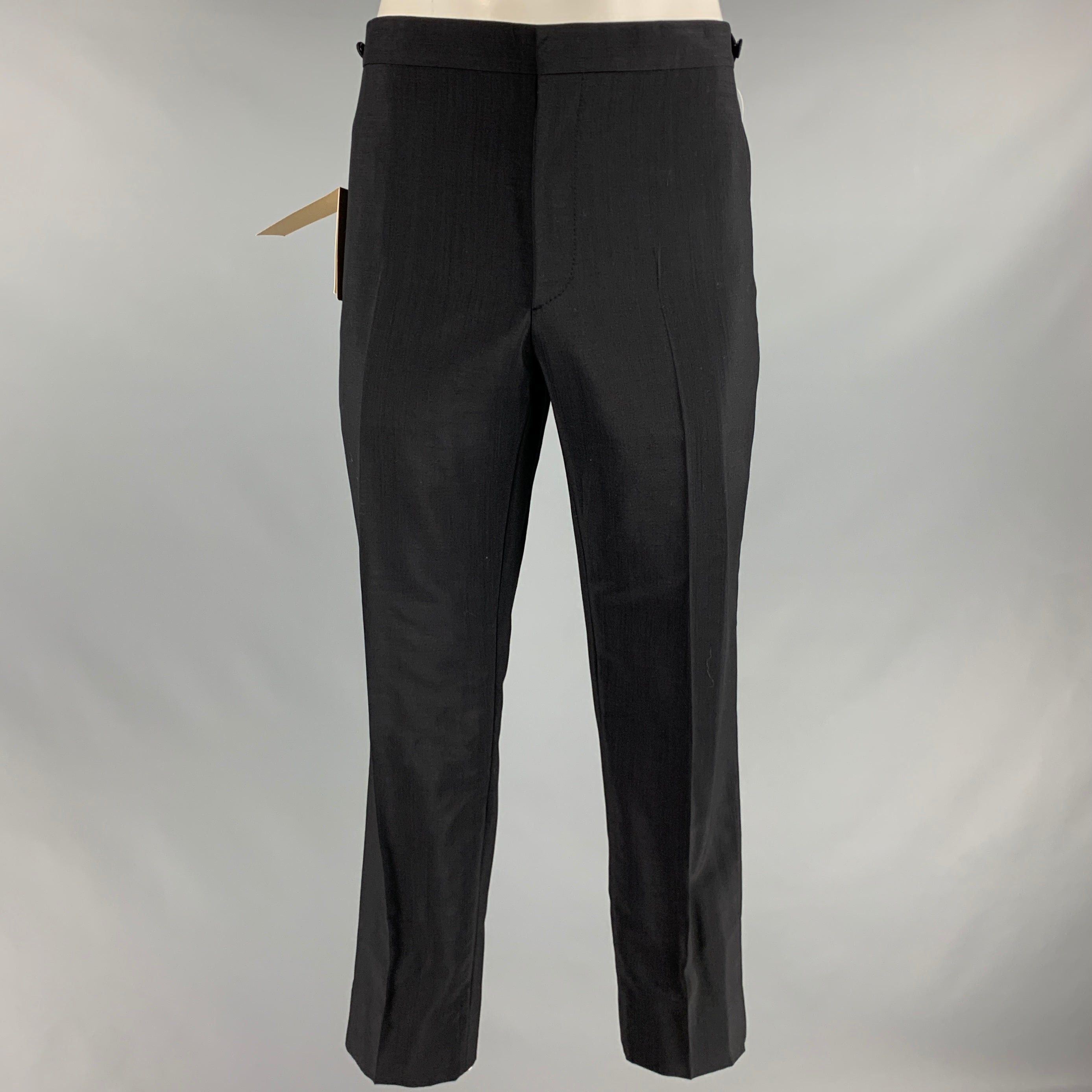 image of Burberry Black Wool Mohair Tuxedo Dress Pants, Men's (Size 36)